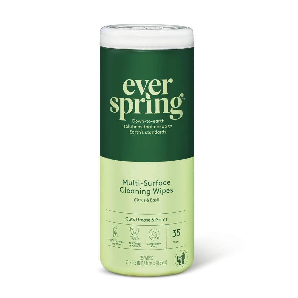 Everspring Citrus & Basil Multi-Surface Cleaning Wipes - 35 Count | All-Purpose Disinfectant Wipes for Kitchen, Bathroom, Office & Home | Natural Fresh Scent