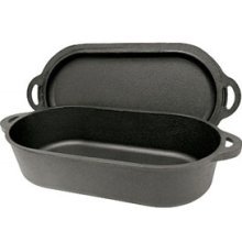 6 Qt. Cast Iron Oval Fryer with Griddle Lid - Perfect for Camping, Dutch Oven Cooking & Outdoor BBQ