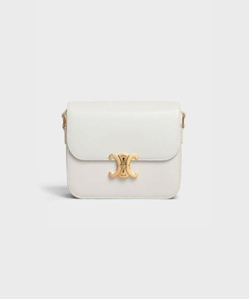 Celine Medium Triomphe Bag in Shiny Calfskin White | Luxury Designer Handbag for Women | Perfect for Work, Evening Events & Everyday Use