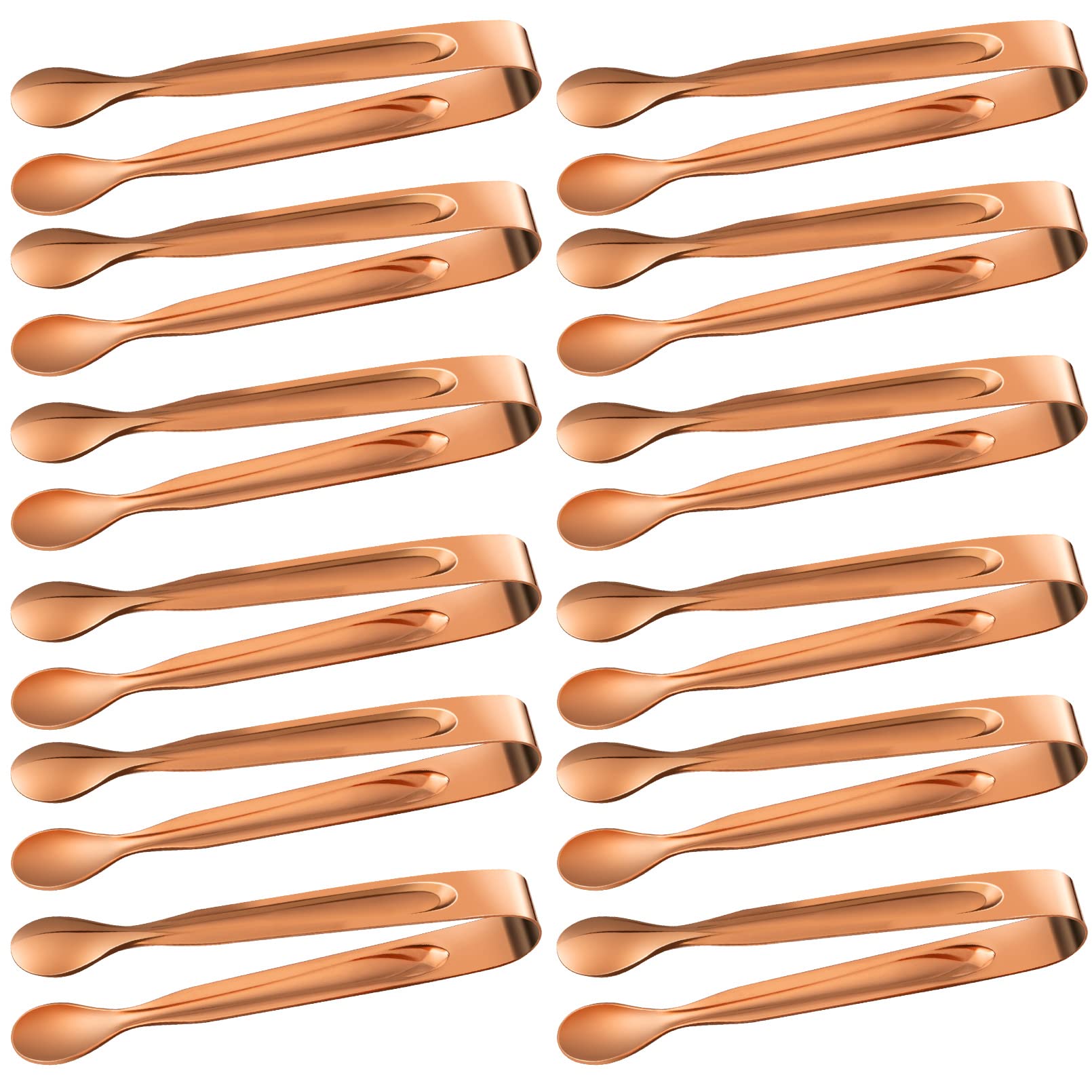 12-Pack Rose Gold Stainless Steel Mini Serving Tongs - 4.3 Inch Appetizer Tongs for Ice, Sugar, Desserts - Perfect for Tea Parties, Coffee Bars & Cocktail Serving - Durable Kitchen Utensils for Home & Commercial Use