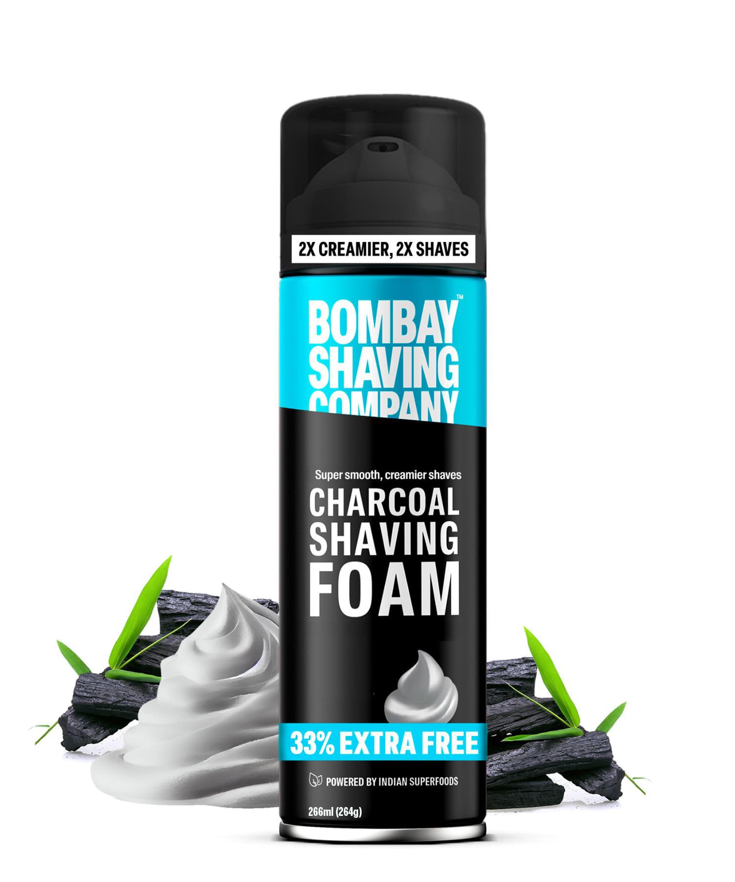 Bombay Shaving Company Charcoal Shaving Foam for Men - 266ml (33% Extra) with Activated Charcoal & Moroccan Argan Oil - Soothing & Hydrating Shave Cream for Sensitive Skin - Perfect for Daily Shaving & Travel