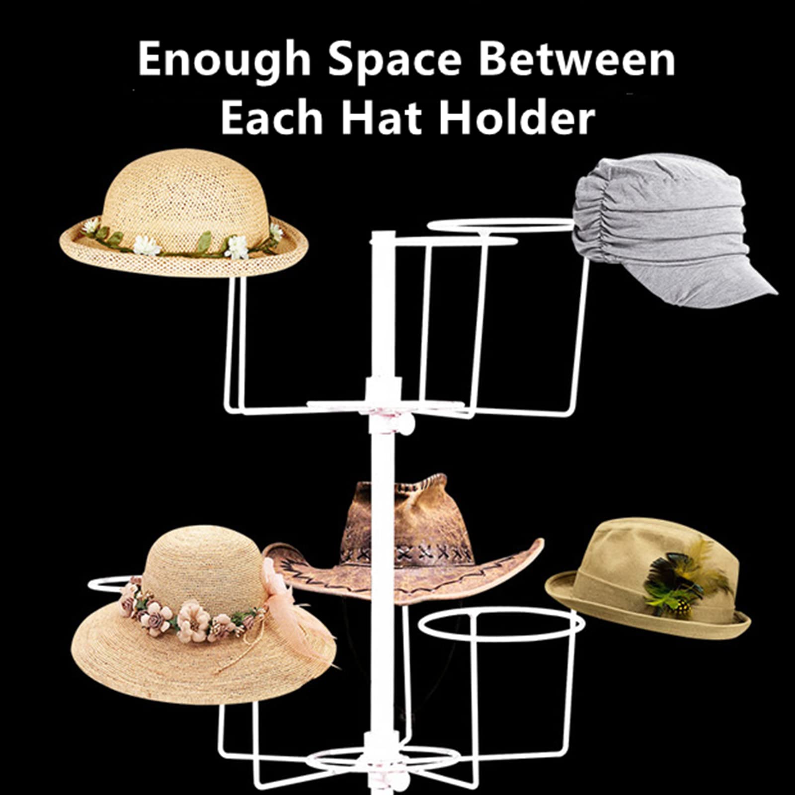 7-Tier Rotating Metal Hat Rack Stand - Adjustable Free-Standing Cap Organizer for 35 Hats, Wigs & Accessories - Space-Saving Floor Display (White) - Perfect for Bedroom, Closet & Entryway Organization