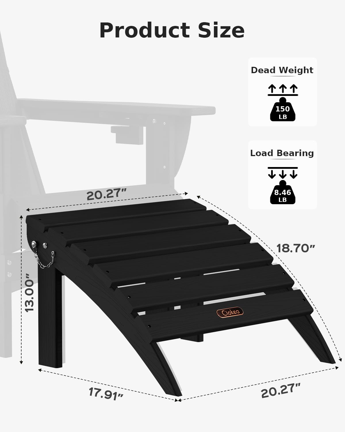 Ciokea Black Plastic Folding Footstool - Portable Stool for Indoor & Outdoor Use - Deck, Backyard, Patio, Poolside, Porch, Lawn - Lightweight & Durable Step Stool for Home, Garden, and Camping