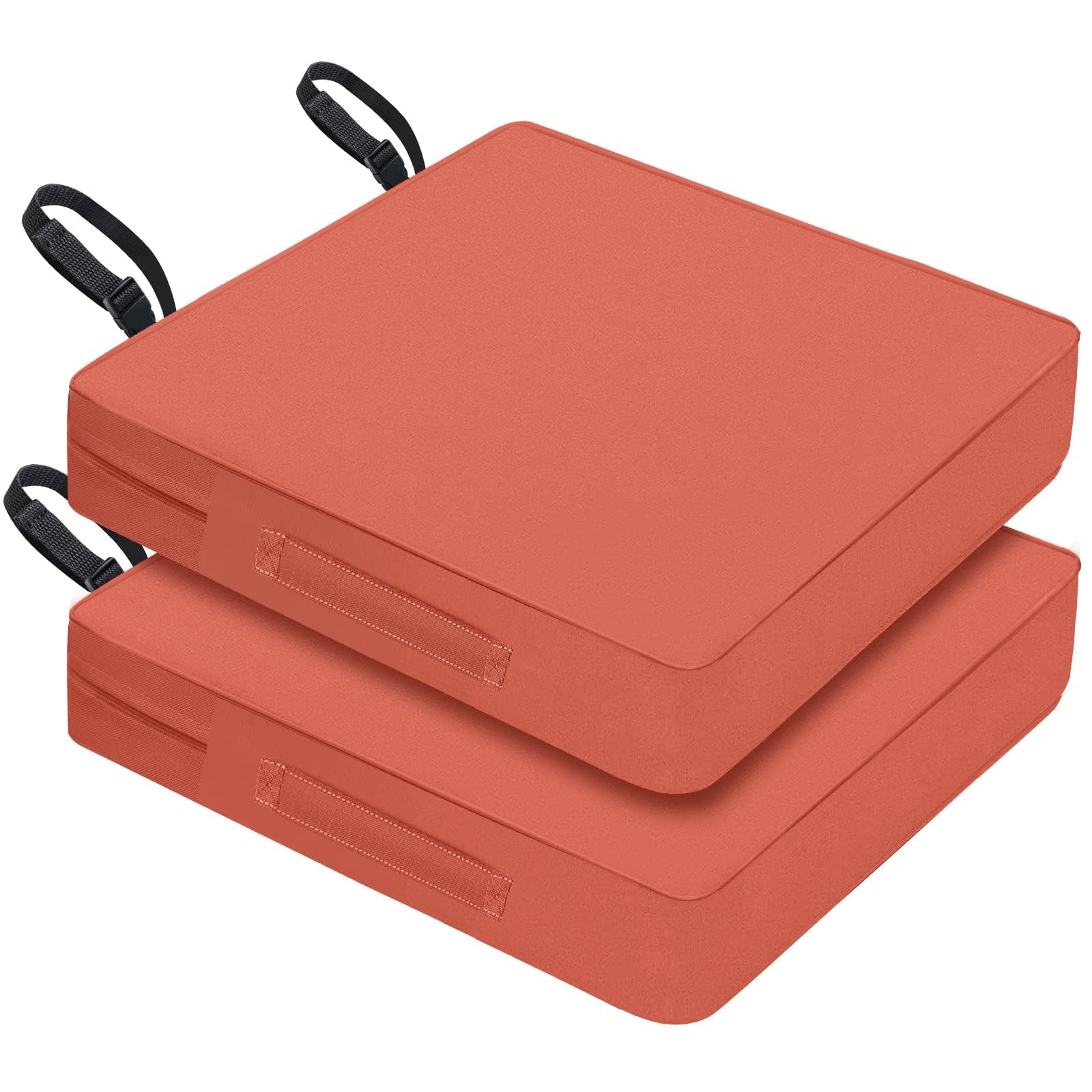 20x20 Inch Waterproof Outdoor Seat Cushions - 2 Pack Patio Chair Cushions with Handle & Adjustable Straps | 5-Year Color Fastness | Perfect for Garden Sofa, Couch, Patio Furniture (Spice) | Ideal for Backyard Relaxation, Poolside Lounging & Outdoor Entertaining