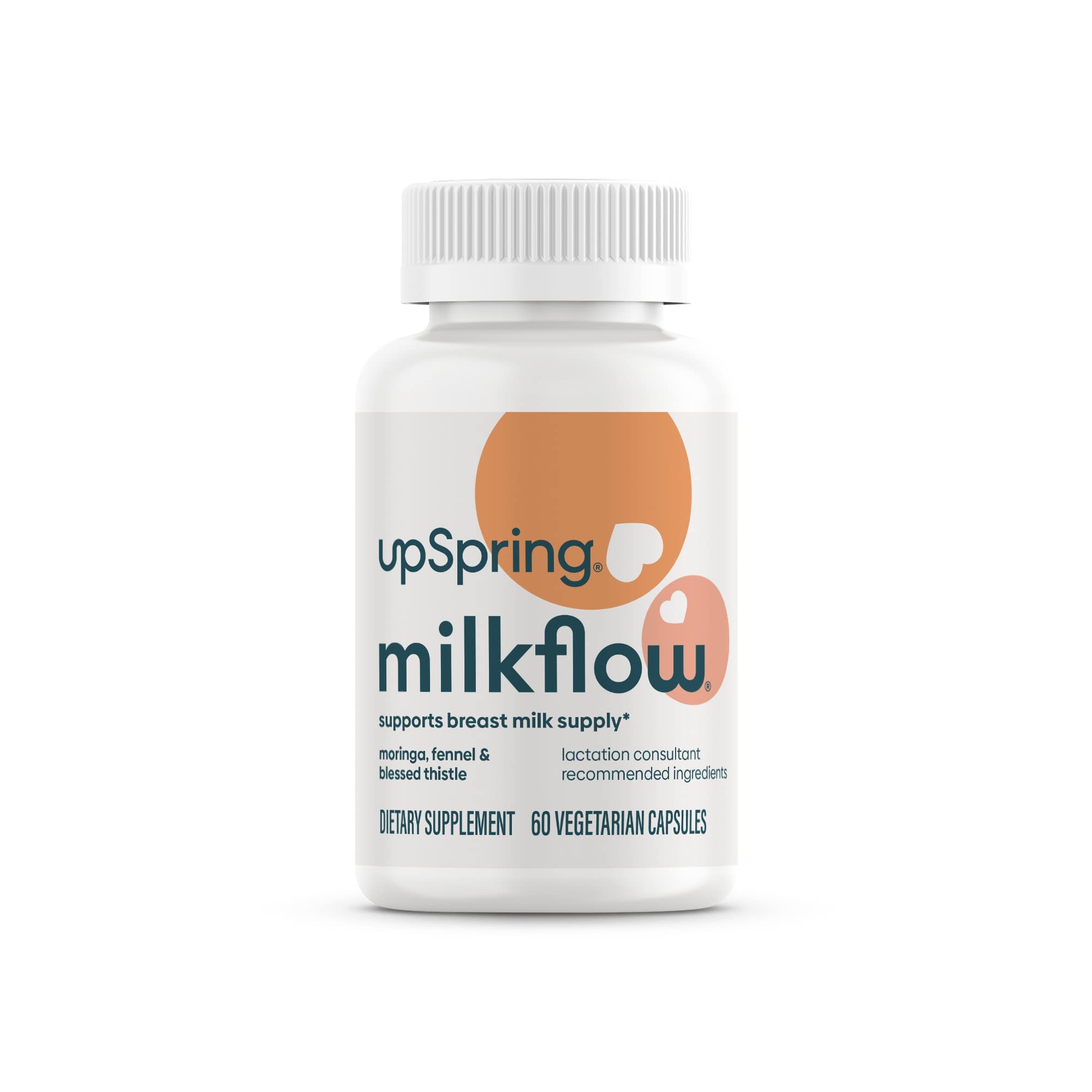 UpSpring Milkflow Breastfeeding Supplement Capsules with Moringa & Blessed Thistle | Fenugreek-Free Lactation Support for Nursing Moms | 60 Capsules | Increase Milk Supply Naturally for Pumping & Nursing at Home or Work