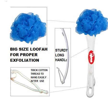 Runa Blue Wash Bath Brush for Body & Back - Soft Nylon Net Loofah Scrubber with Handle for Shower & Exfoliation - Pack of 2 (Purple Blue) - Perfect for Spa, Dry Brushing & Sensitive Skin Care