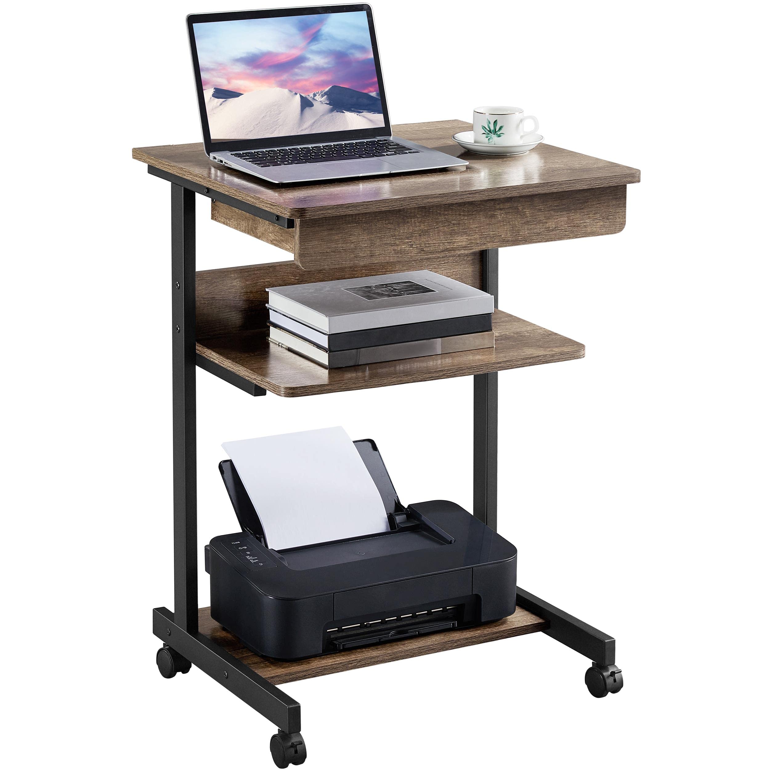 Topeakmart Compact Rolling Computer Desk with Wheels - Mobile Standing Desk for Small Spaces, Laptop Workstation, Student Study Table, Bedside Office Desk (Taupe Wood Finish) - Perfect for Home Office, Dorm Room & Small Apartments