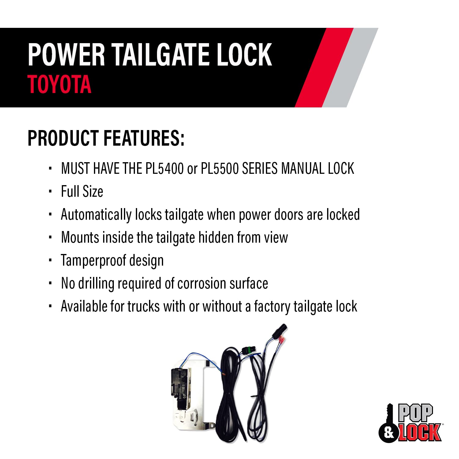 Pop & Lock PL8525 Power Tailgate Lock Kit for Toyota Tacoma (2005-2023) - Easy Install, Keyless Entry Upgrade | Secure Your Truck Bed for Camping & Work Sites