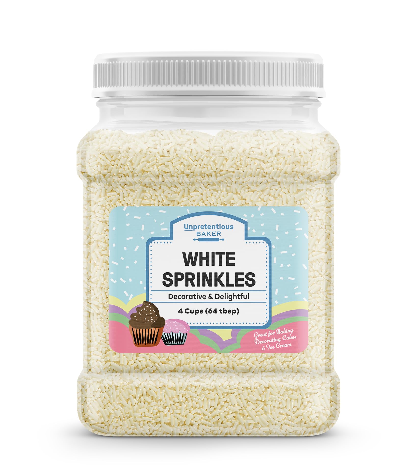 Premium White Sprinkles for Baking - 4 Cups Nonpareil Jimmies Decorations - Perfect for Cupcakes, Cookies, Cakes & Dessert Topping - Party, Wedding & Holiday Baking Supplies