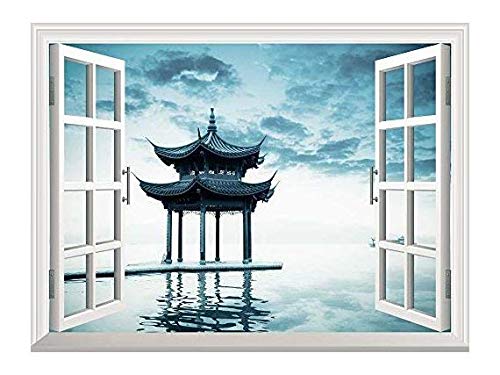 Wall26 Removable Wall Sticker & Mural - Ancient Chinese Pavilion by Serene West Lake, Hangzhou | 24