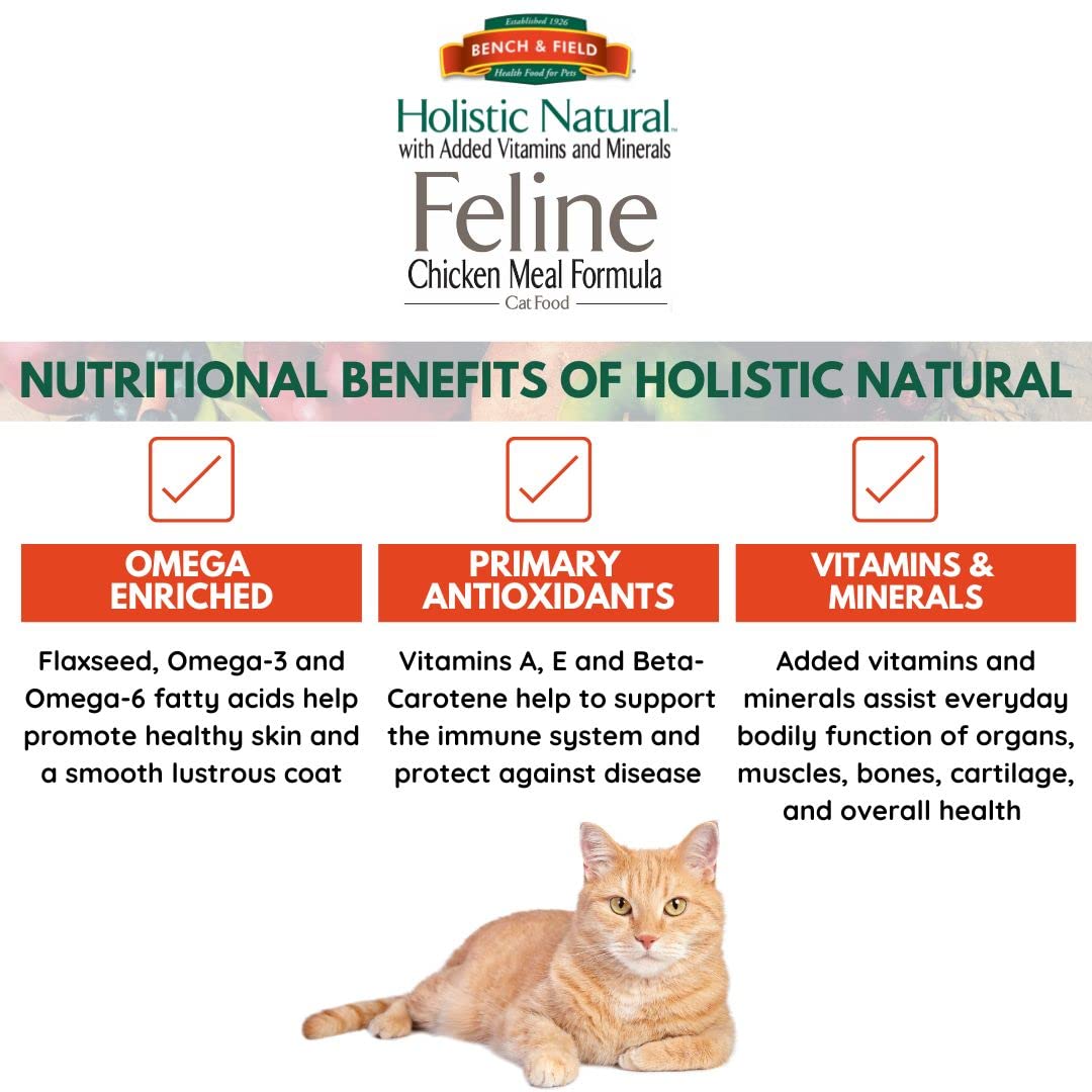 Premium Holistic Natural Adult Dry Cat Food - Chicken Meal & Brown Rice Recipe, 25lb Bag | High Protein Grain-Inclusive Kibble for Indoor & Outdoor Cats | Supports Healthy Digestion & Shiny Coat