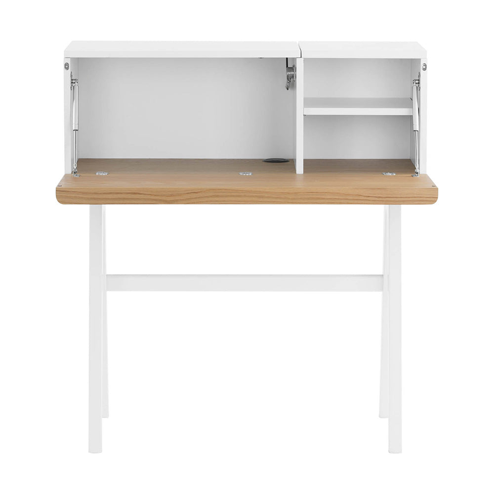 VALEN Study Desk 96cm White & Oak - Modern Writing Desk for Home Office, Student Study & Small Space Workstation