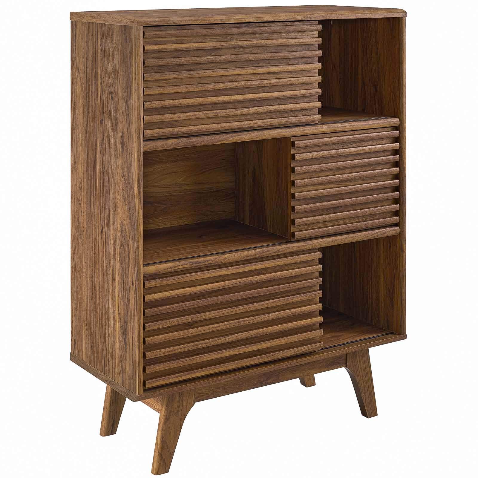 Modern Wooden Living Room Cabinet - Natural Walnut Brown Stand for Lounge, Club & Lobby - Stylish Storage Solution for Home & Office Decor