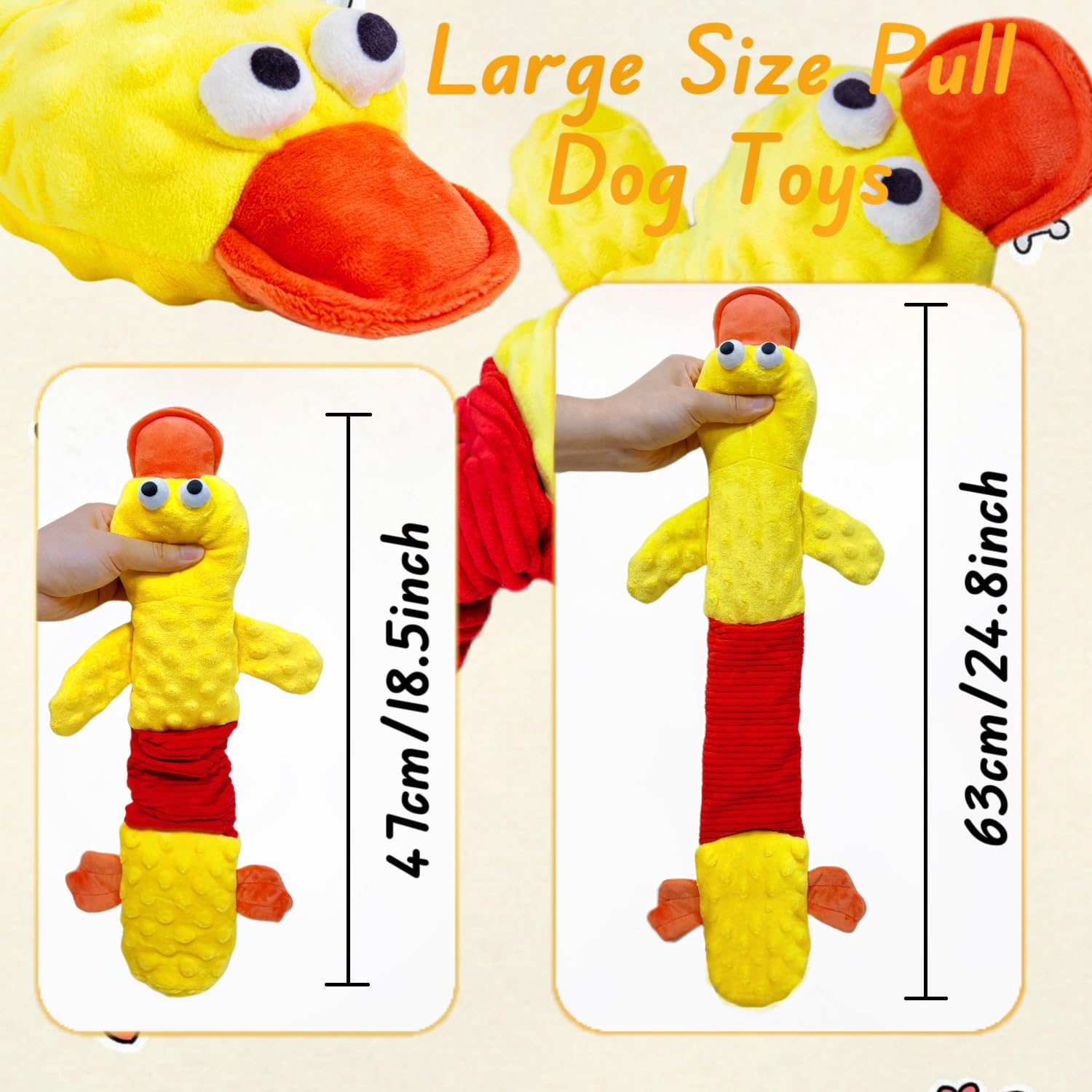 Durable Interactive Large Dog Toys - Squeaky Tug of War & Crinkle Chew Toy for Small Medium Large Breed Dogs | Tough Plush Teething Toy for Puppies & Adult Dogs (Duck Design) - Perfect for Playtime, Training & Anxiety Relief