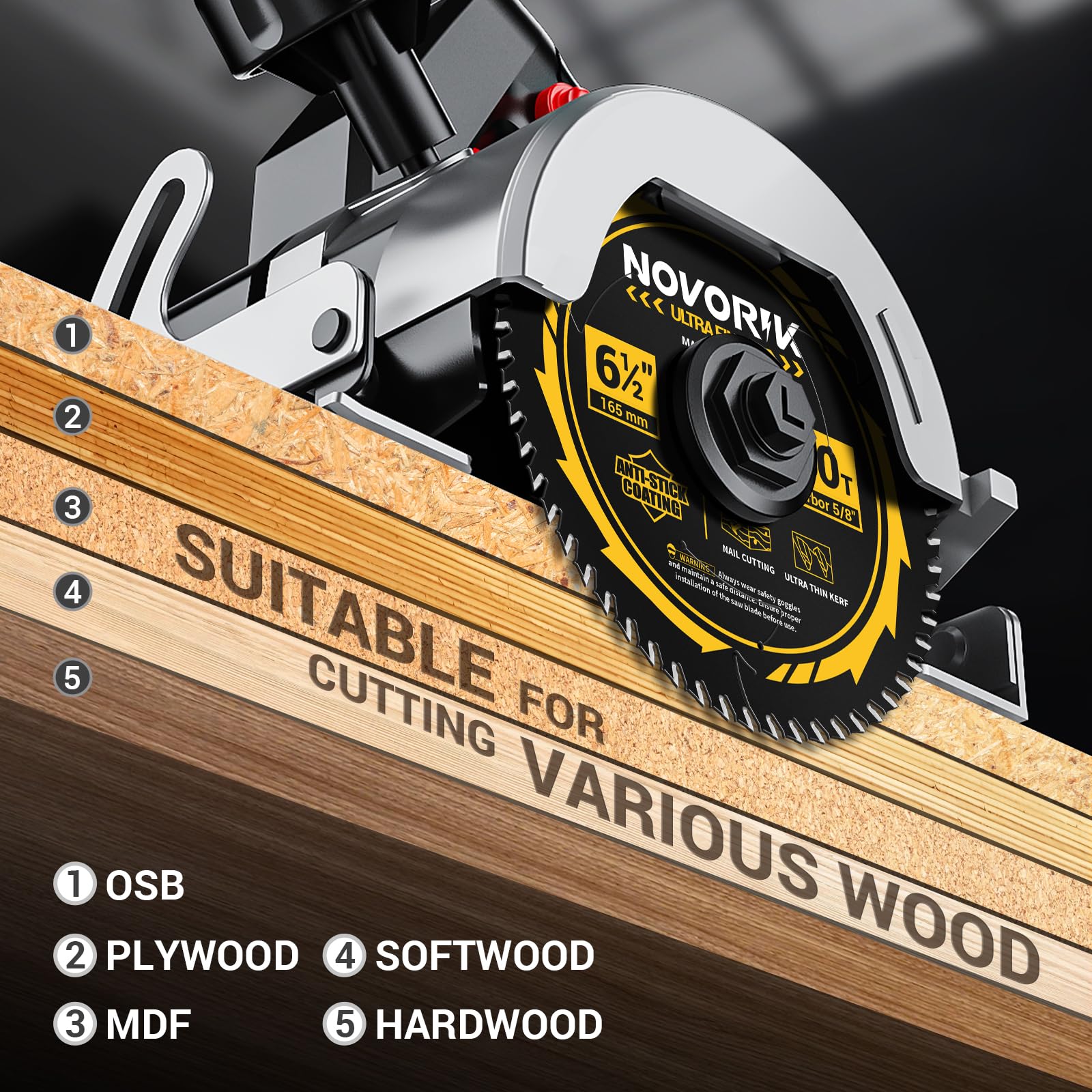 6-1/2 Inch 60T TCT Carbide Circular Saw Blade with Anti-Stick Coating - Premium ATB Framing Saw Blade for Wood Cutting | Perfect for DIY Projects, Carpentry, and Professional Woodworking