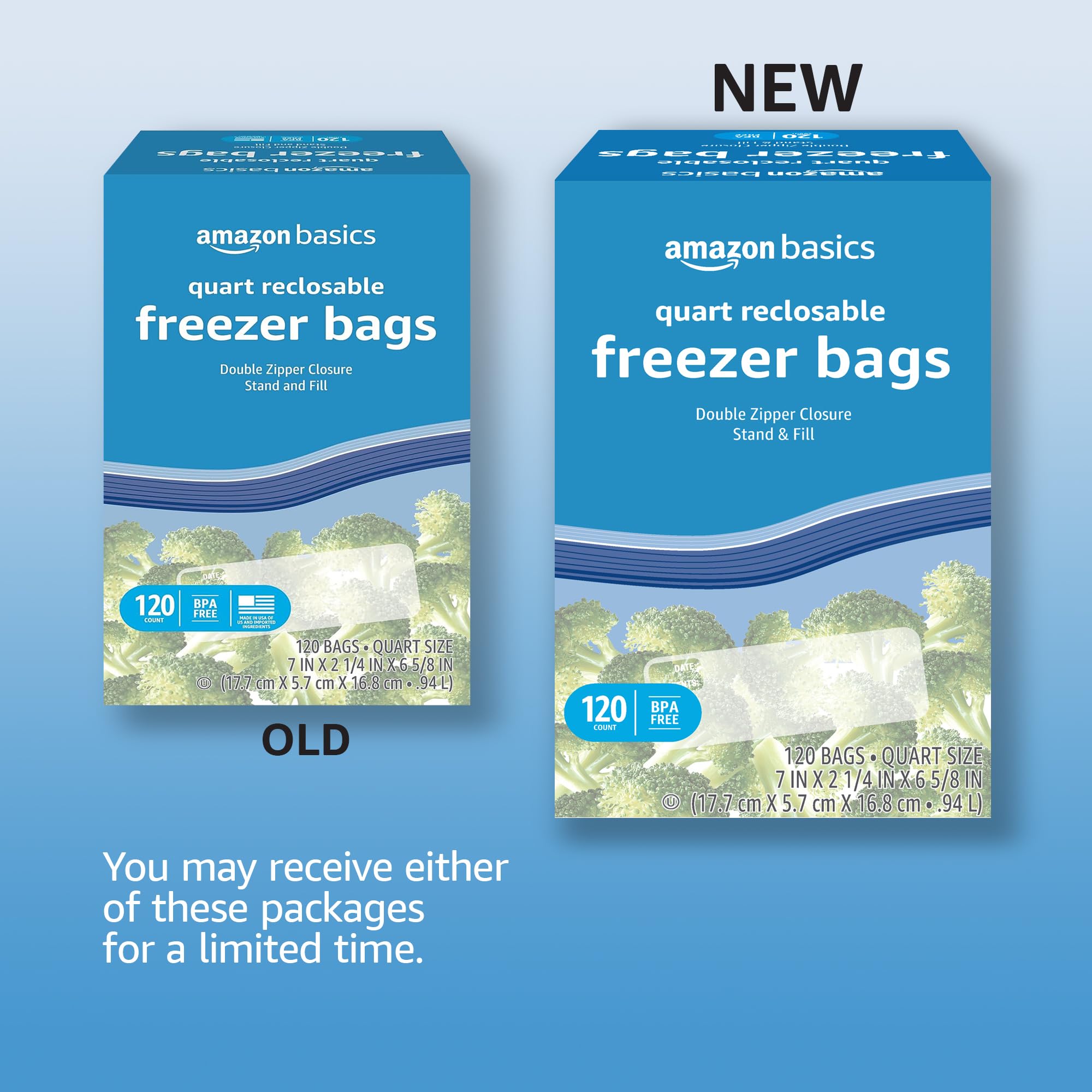 Amazon Basics Freezer Quart Bags, 120 Count - Heavy Duty Storage Bags for Freezing Food, Meal Prep & Sous Vide - BPA Free, Leak Proof (Previously Solimo)