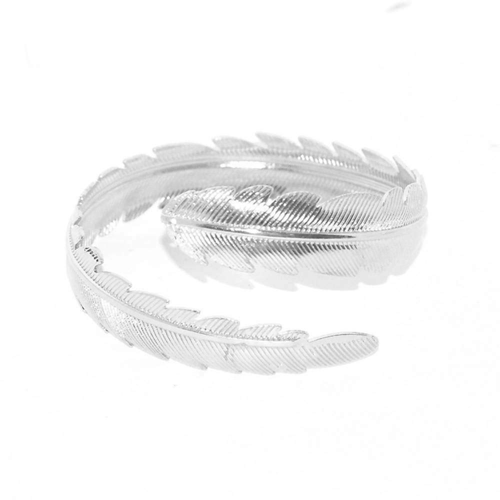 Women's Swirl Feather Leaf Upper Arm Cuff Armlet Armband Bangle Bracelet Punk Gothic Jewelry - Silver | Boho Festival Accessory for Concerts & Costume Parties