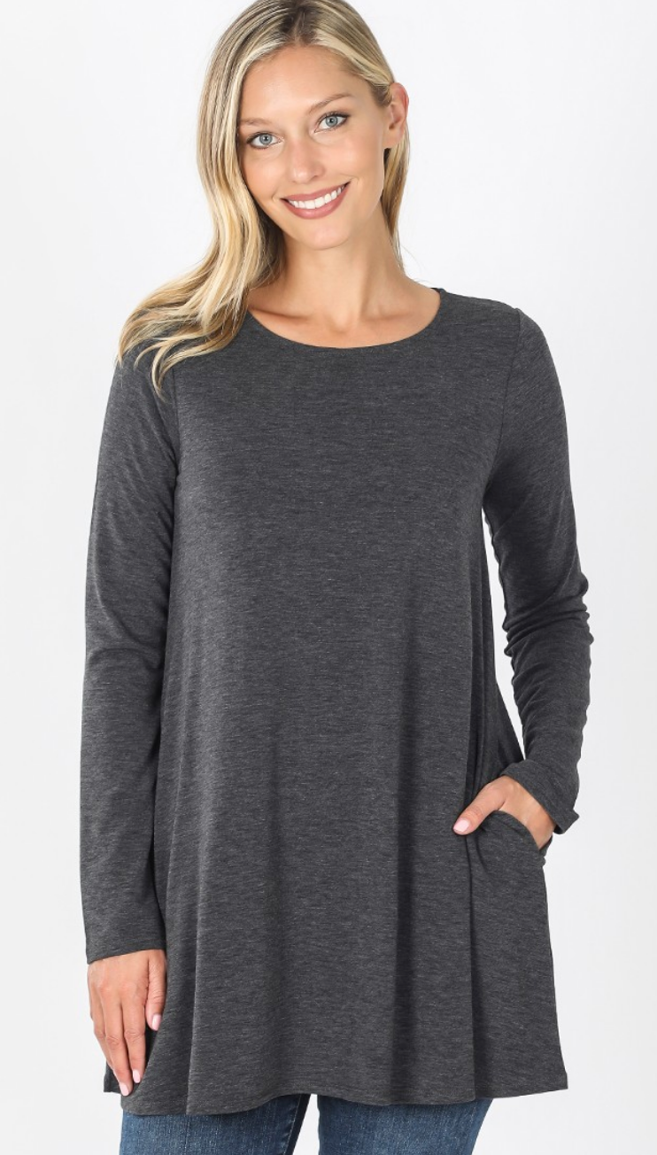 Women's Long Sleeve T-Shirt with Pockets - Comfortable Casual Blouse for Everyday Wear, Work & Outfits