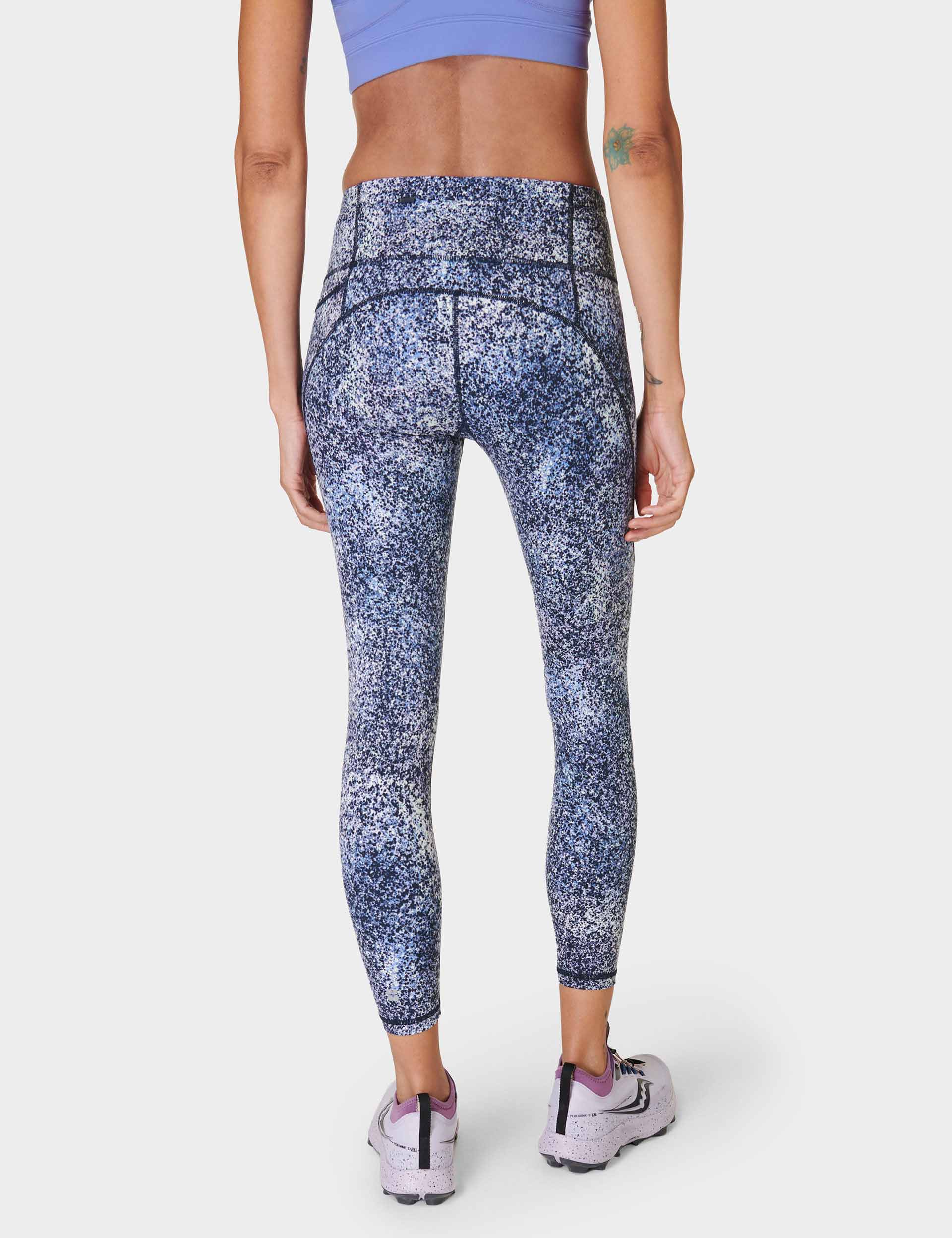 Power 7/8 Gym Leggings for Women - High Waist Yoga Pants with Blue Speckle Print - Moisture Wicking Workout Leggings for Running, Training & Lounge Wear