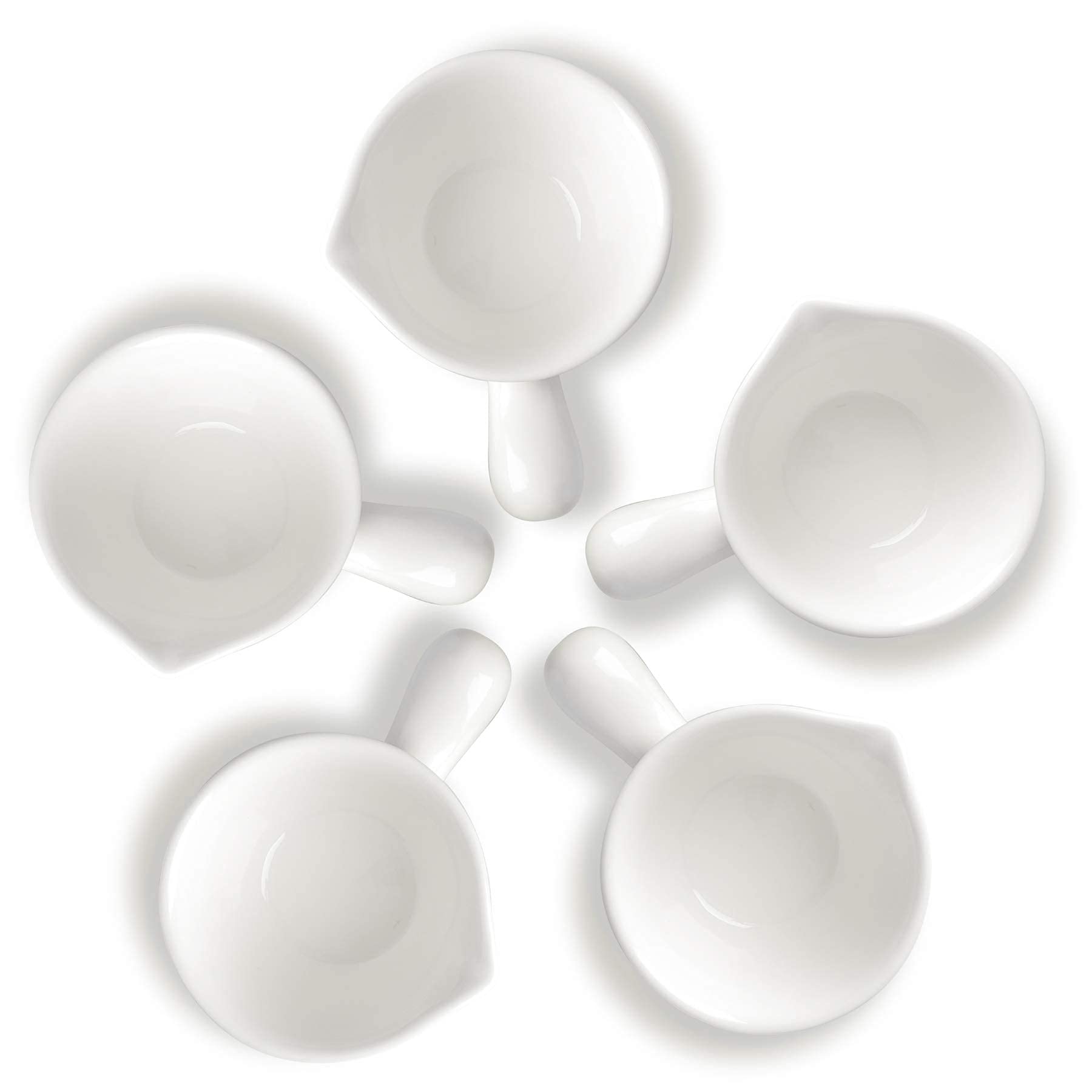 5-Piece Small White Ceramic Serving Bowls Set - 2oz Mini Sauce Bowls with Handles for Dips, Condiments & Desserts - Perfect for Parties, Restaurants & Home Entertaining