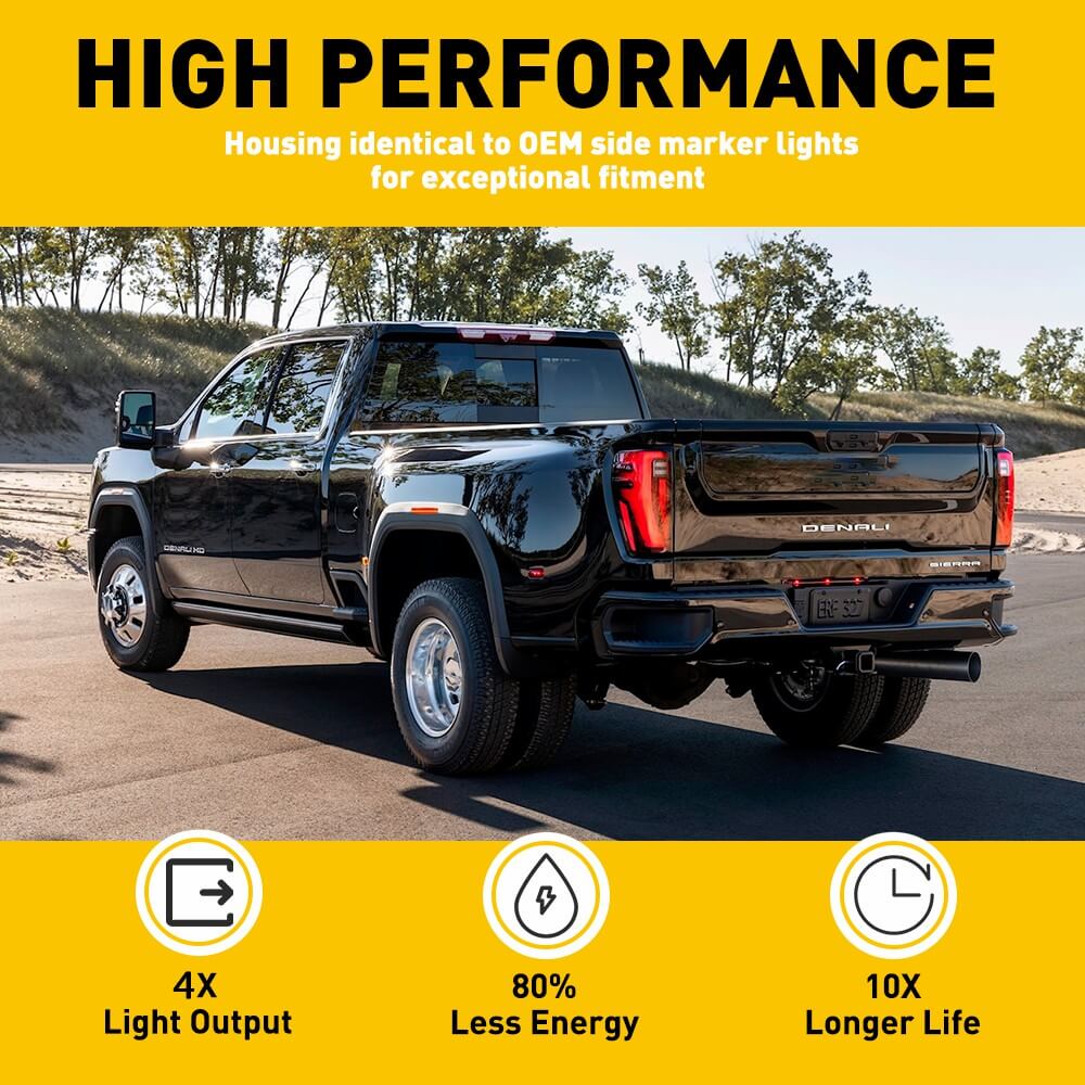Smoked LED Side Marker Lights for 2020-2023 GMC Sierra 2500HD 3500HD - Front Amber & Rear Red - Durable Waterproof Replacement Lights for Off-Roading & Night Driving