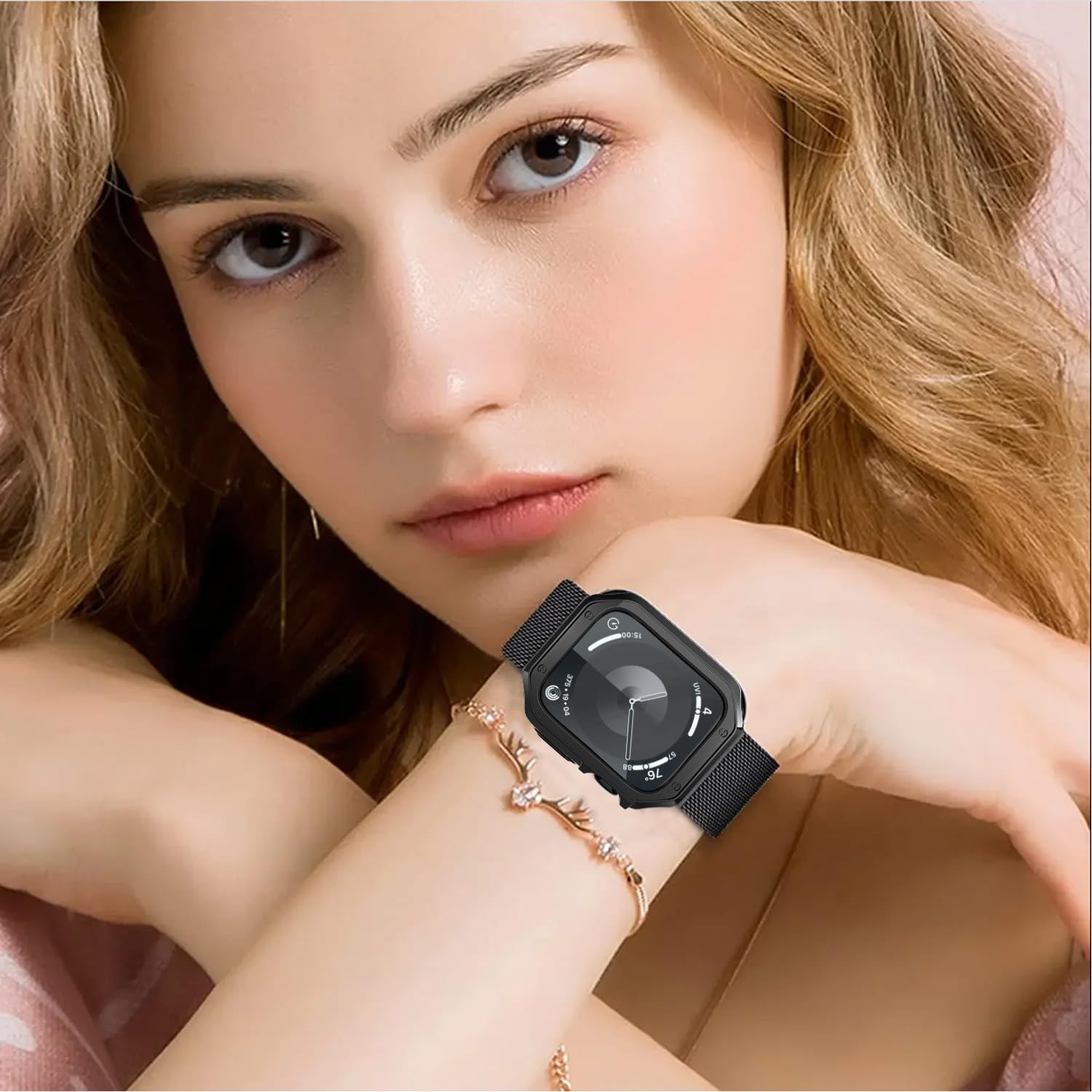 2-in-1 Magnetic Stainless Steel Loop Band & Protective TPU Case for Apple Watch Ultra/SE/Series 9/8/7/6/5/4/3/2/1 - Durable Metal Strap with Secure Clasp for Men & Women - Perfect for Workouts, Daily Wear & Outdoor Activities