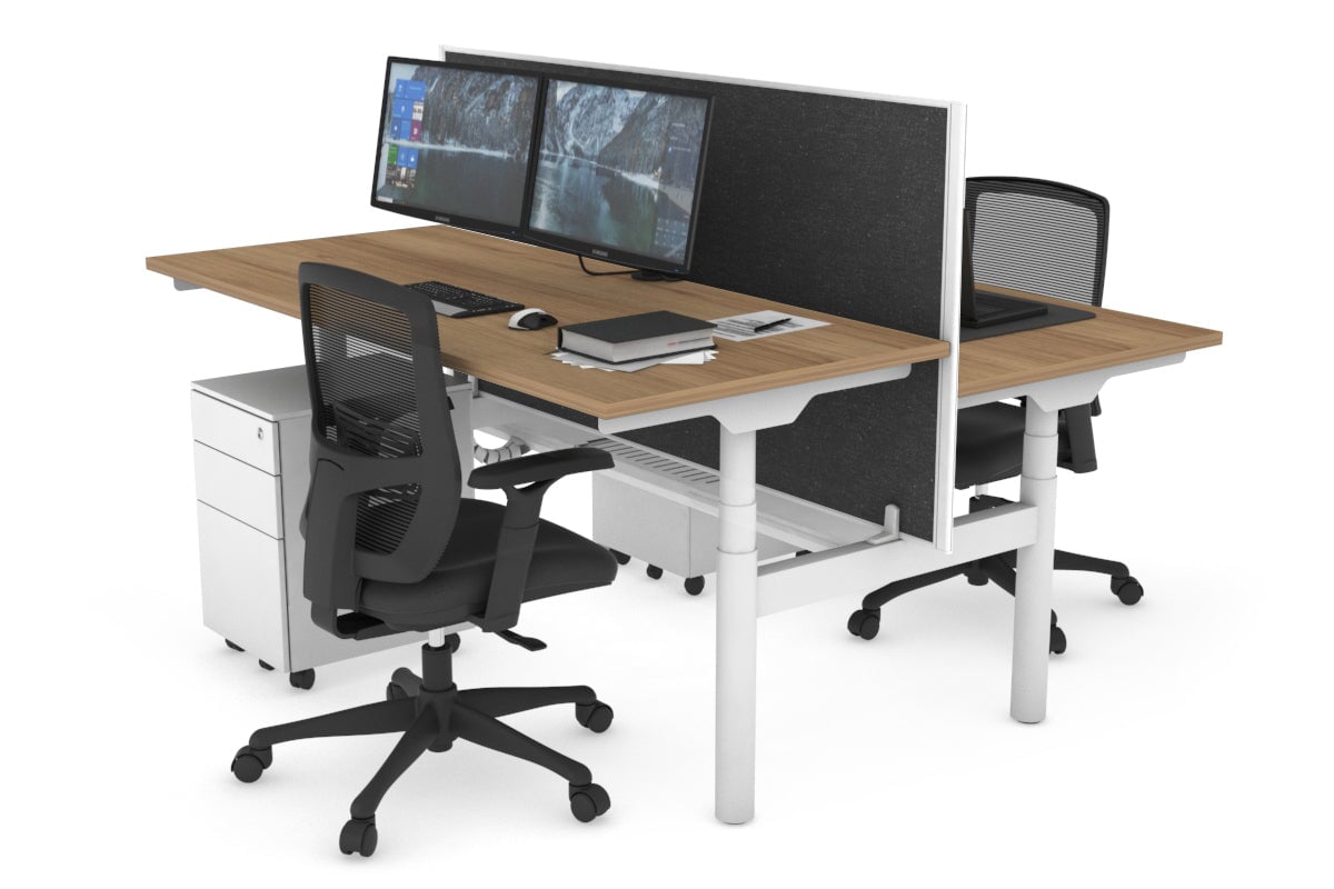 Flexi Premium Height Adjustable 2-Person H Bench Workstation - White Frame [1600L x 700W] - Ergonomic Office & Home Workspace Solution for Collaborative Teams & Remote Workers