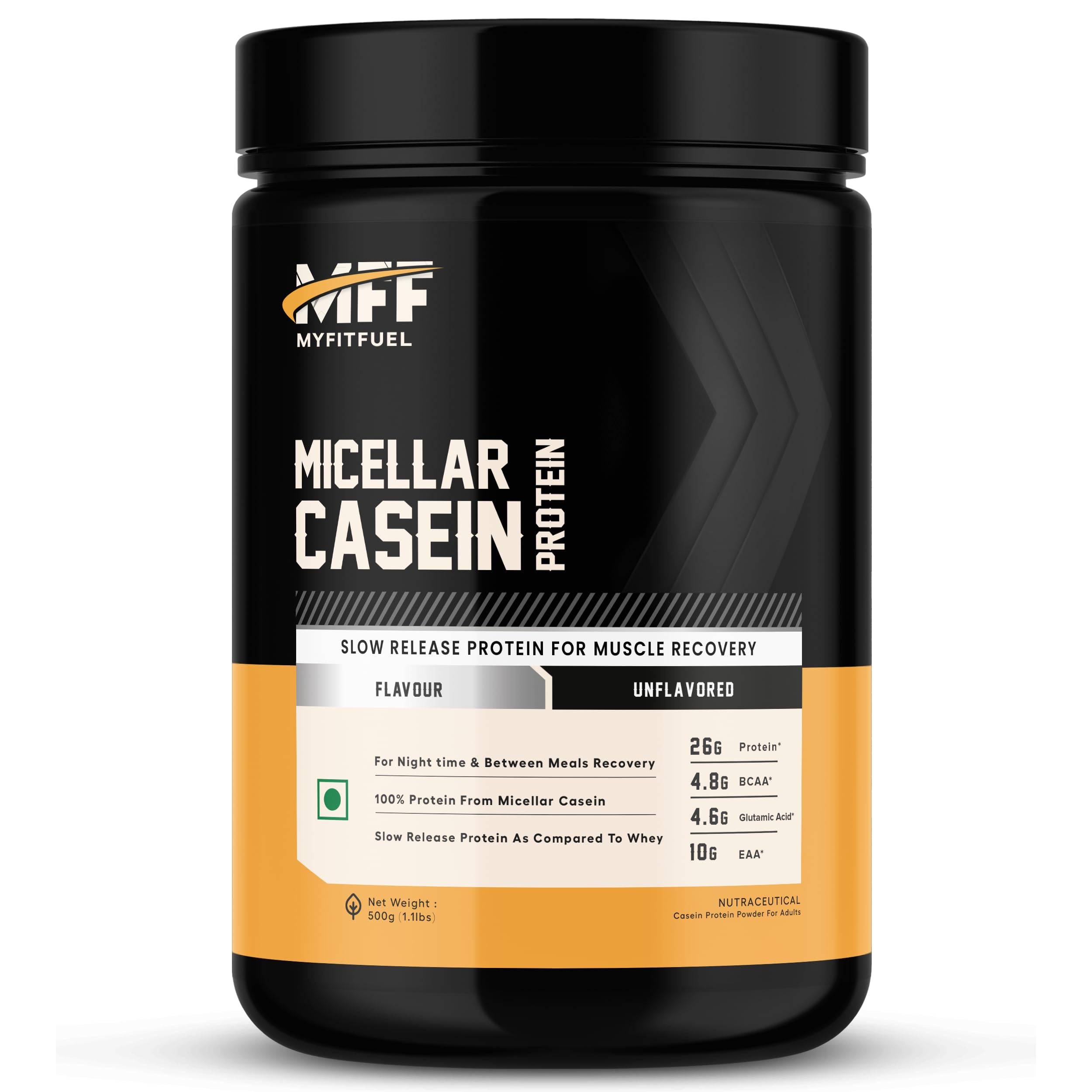MyFitFuel Micellar Casein Protein Powder - 500g, 15 Servings | Unflavored Slow-Release Protein for Muscle Recovery & Overnight Nutrition | Ideal for Post-Workout, Bedtime & Weight Management