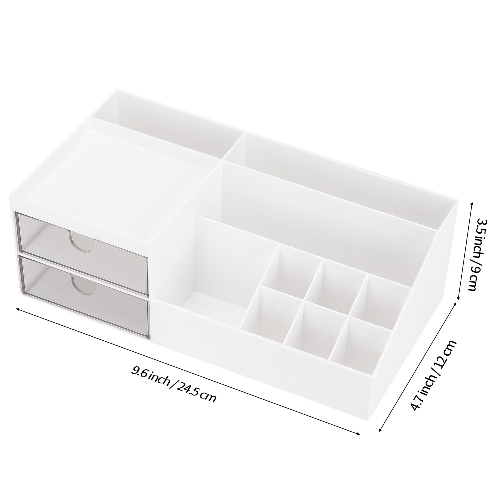 LETURE Desk & Vanity Organizer Box - White Cosmetic Makeup Storage for Eyeshadows, Skincare, Concealers, Powders & Nail Polish | Perfect for Bathroom Counter, Dressing Table & Office Desk Organization