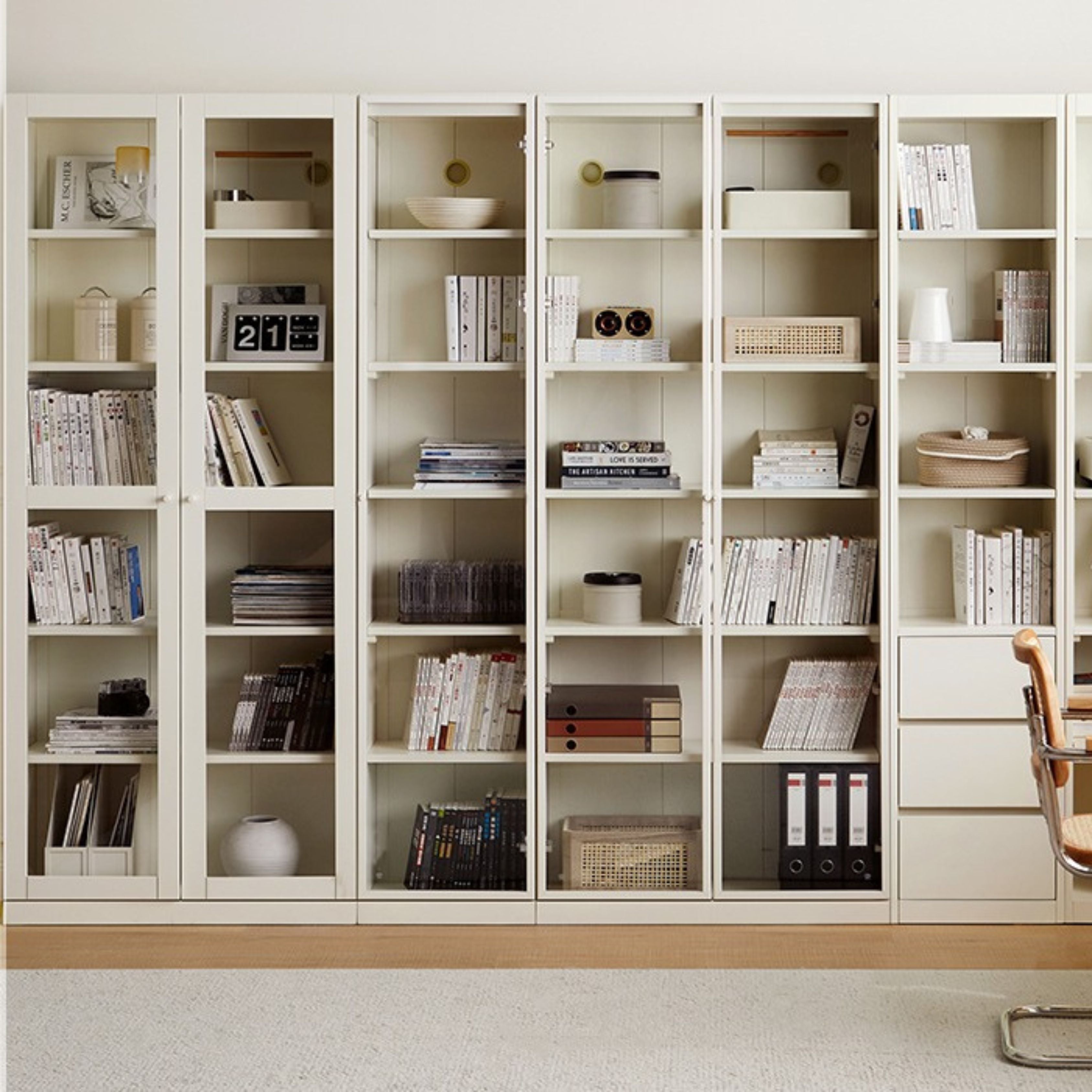 Stylish Poplar Solid Wood Bookcase in Cream - Perfect for Living Room, Bedroom, or Home Office Storage
