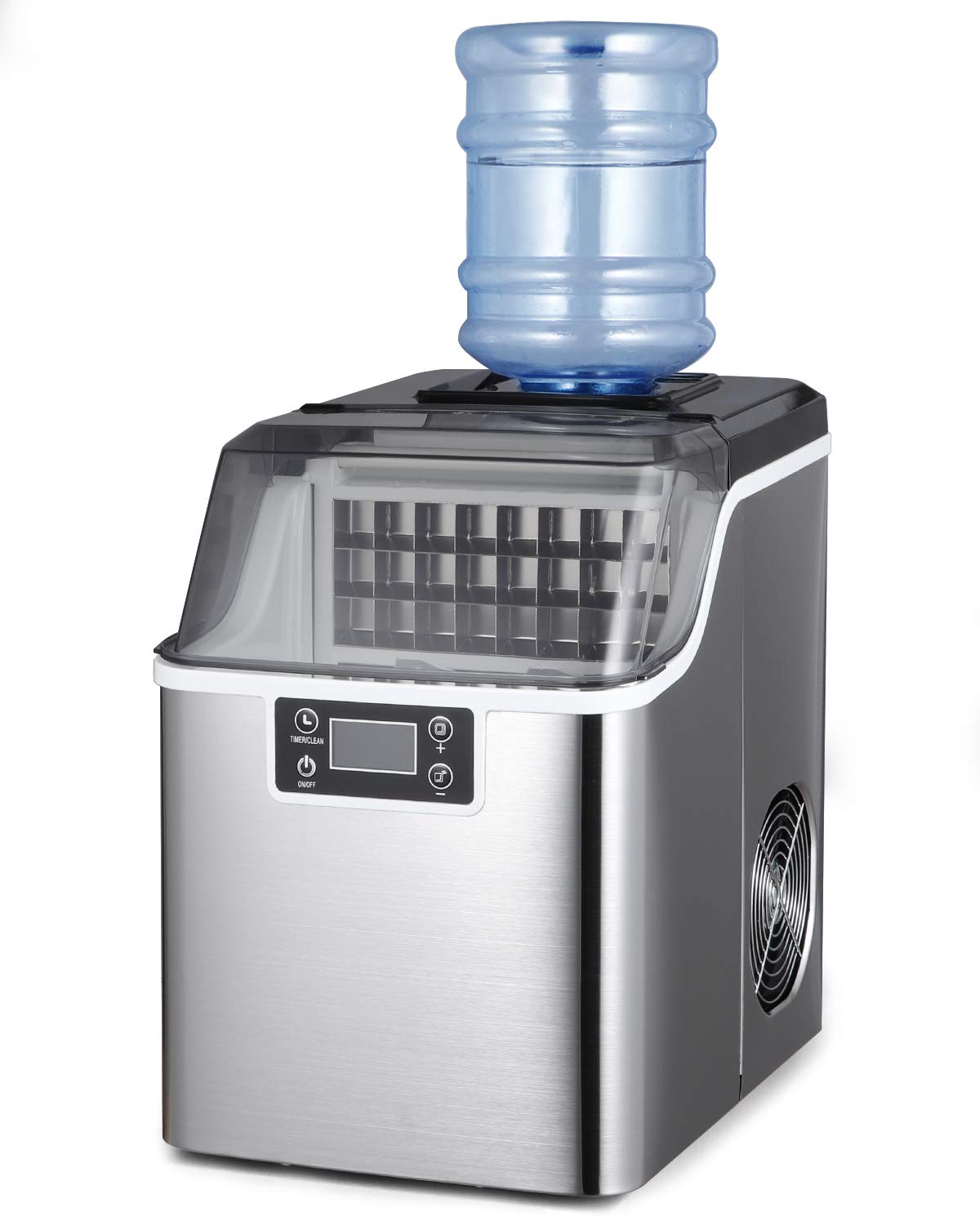 Portable Countertop Ice Maker Machine - 44lbs Daily Output, Stainless Steel Ice Cube Maker with Scoop & 3lb Storage Basket - Perfect for Home, Office, Parties & Outdoor Use