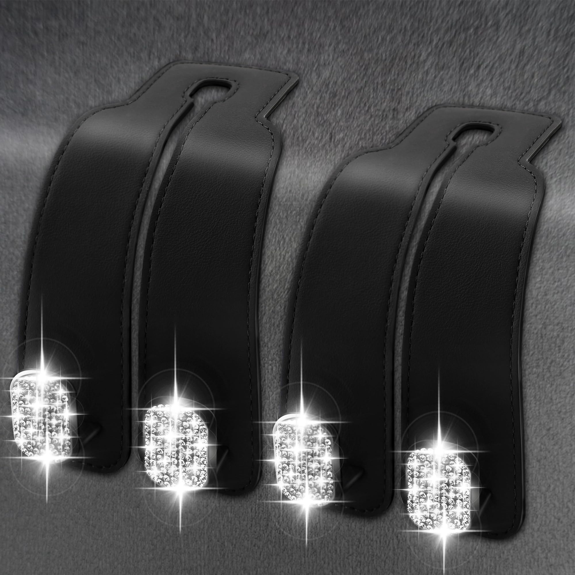 Amelity 2 Pack Black Bling Car Back Seat Headrest Hooks - Durable Purse & Bag Hangers for Car Seats - Perfect for Organizing Handbags, Groceries, and Shopping Bags While Driving