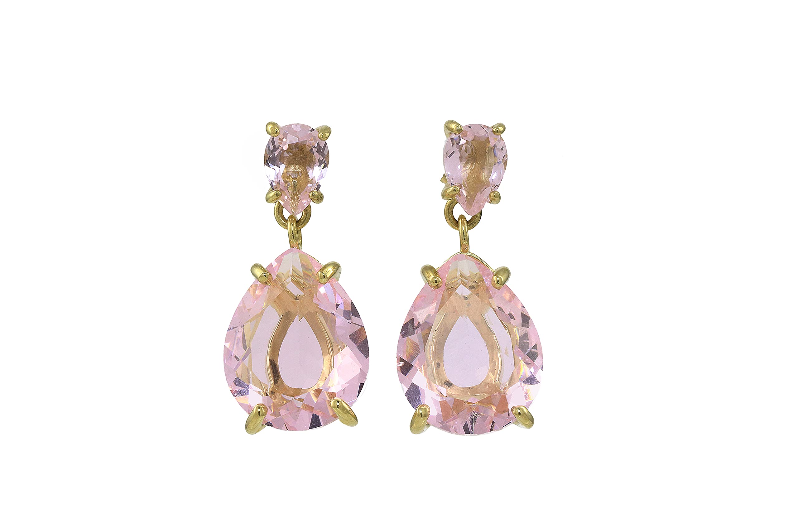 Rose Quartz Dangle Earrings for Women - Handmade Double Gem Pear Drop Earrings, Statement Stud Crystal Jewelry | Perfect for Weddings, Parties & Everyday Elegance