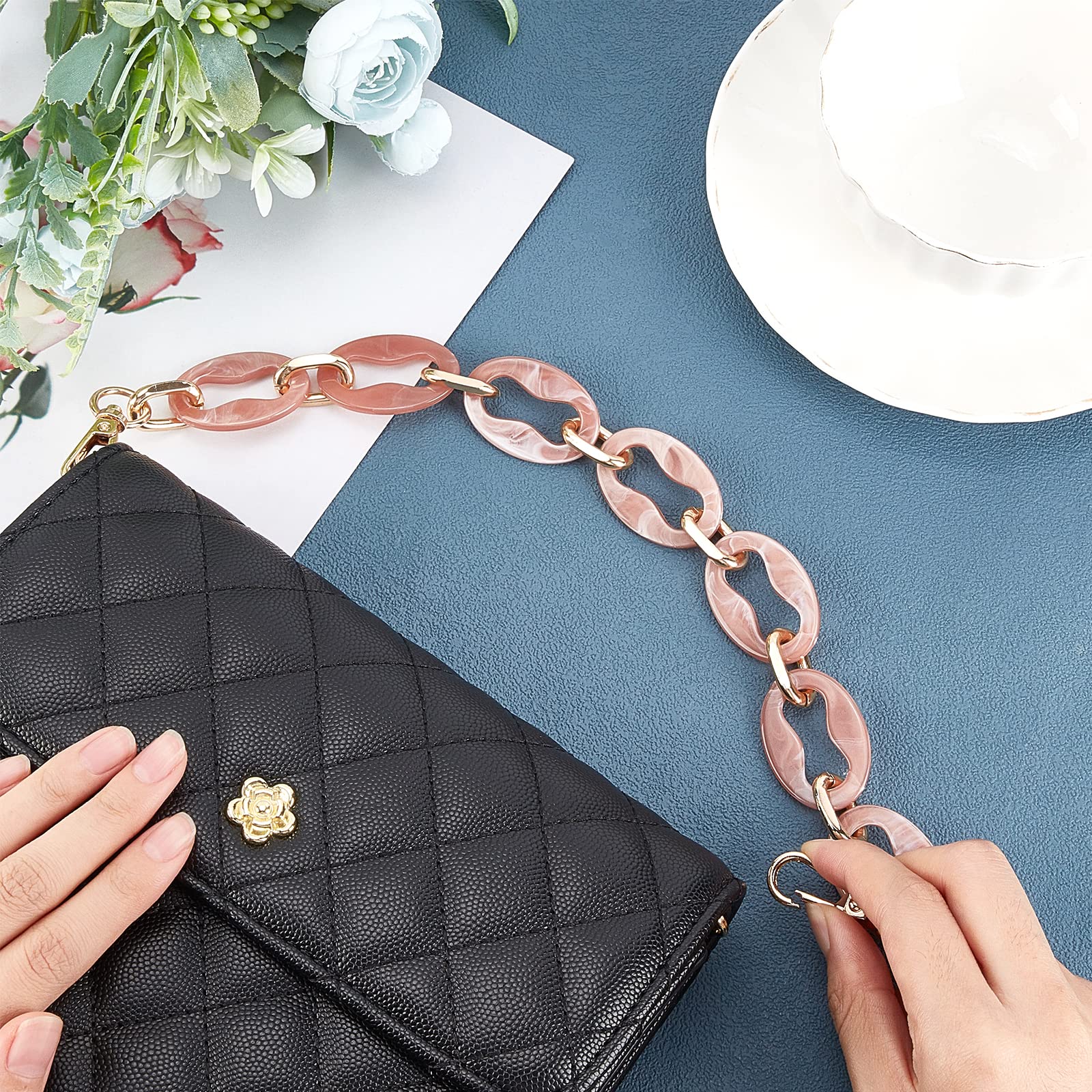 WADORN 14.7 Inch Acrylic Purse Handle Chain - Short Resin Bag Strap Replacement for Handbags, DIY Bag Making Accessory (Pink) | Perfect for Clutch, Crossbody Bags & Summer Fashion Accessories