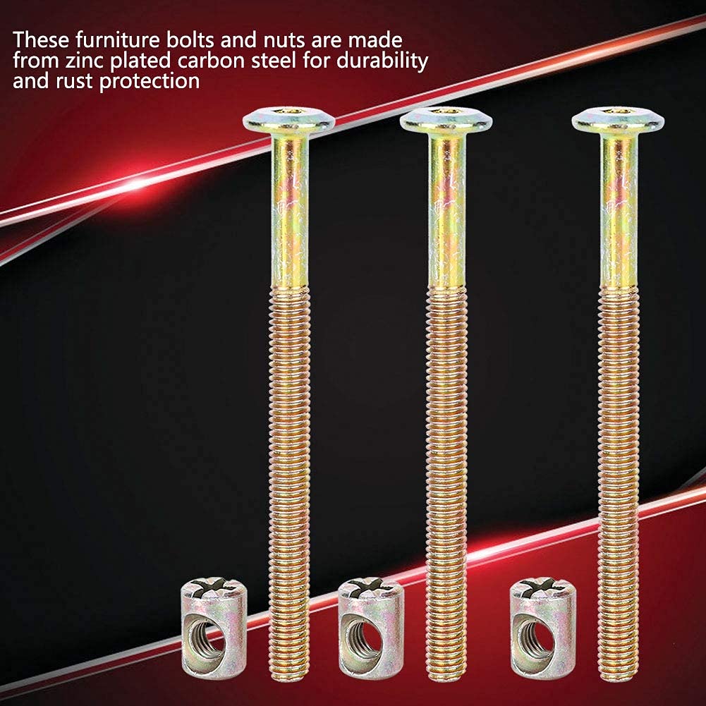 10 Pack M6 x 100mm Barrel Bolt Nuts - Heavy Duty Bunk Bed Bolts & Cross Dowel Set with Hex Drive Socket - Carbon Steel Furniture Connector Screws for Beds, Cribs, Cots & DIY Furniture Projects - Perfect for Bed Frame Assembly & Furniture Repair