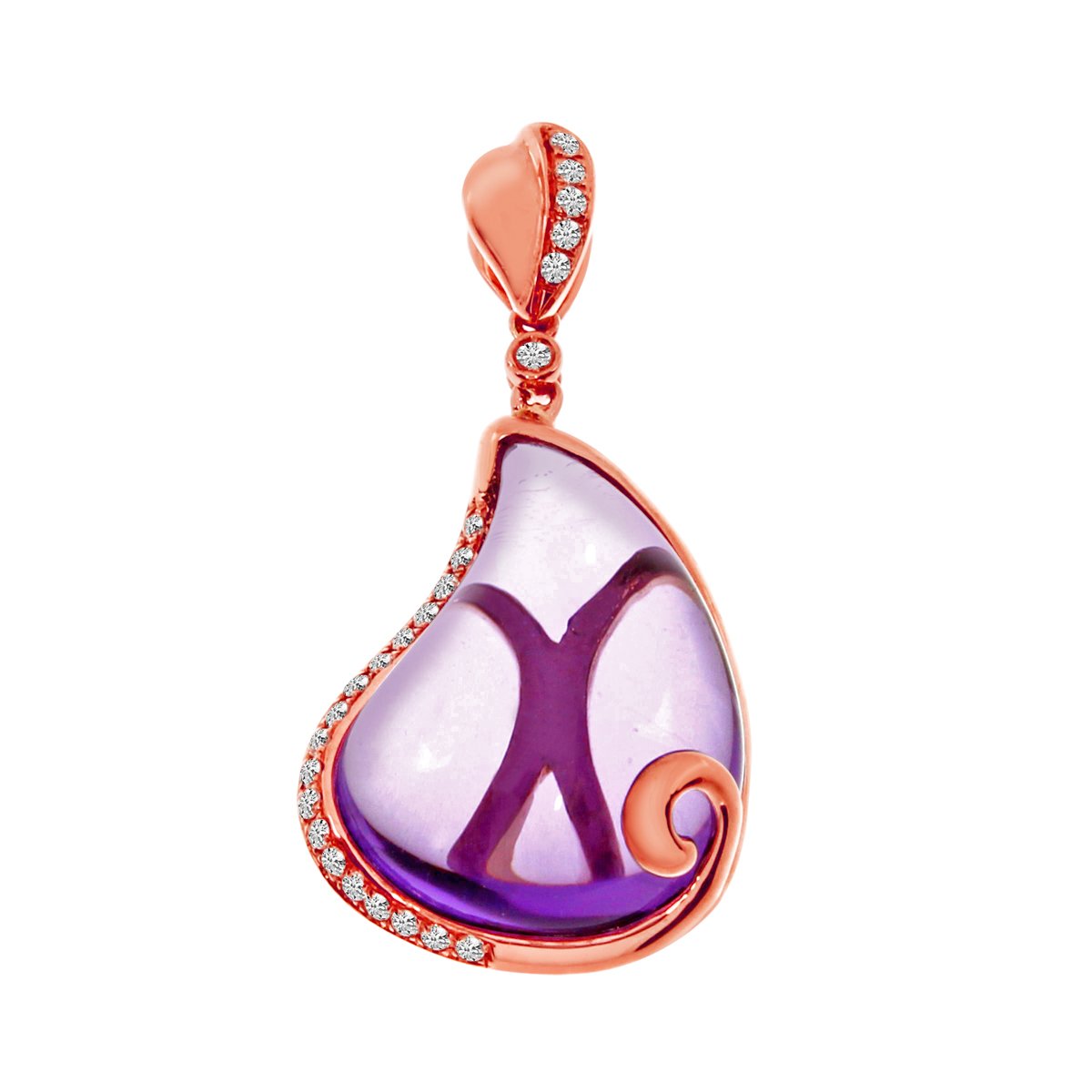 14K Rose Gold Amethyst Pear Pendant Necklace - 18