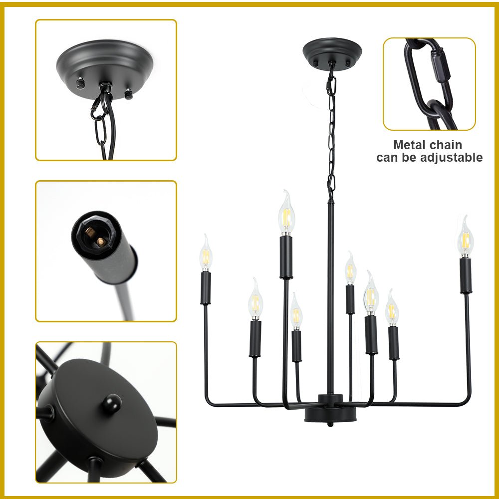 Depuley Black Farmhouse Candle Chandelier Lighting - 8-Light Classic Iron Ceiling Fixture with Industrial Flush Mount Pendant Lamp | Perfect for Dining Room, Kitchen Island & Rustic Home Decor