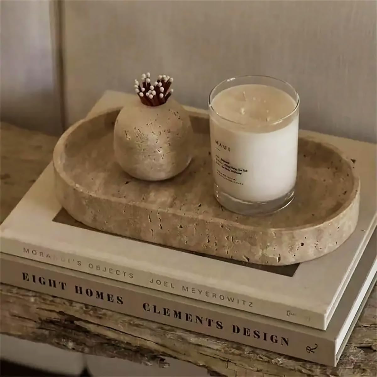 Natural Travertine Toothpick & Match Holder - Decorative Stone Home Decor for Kitchen, Dining Table, and Countertop Organization