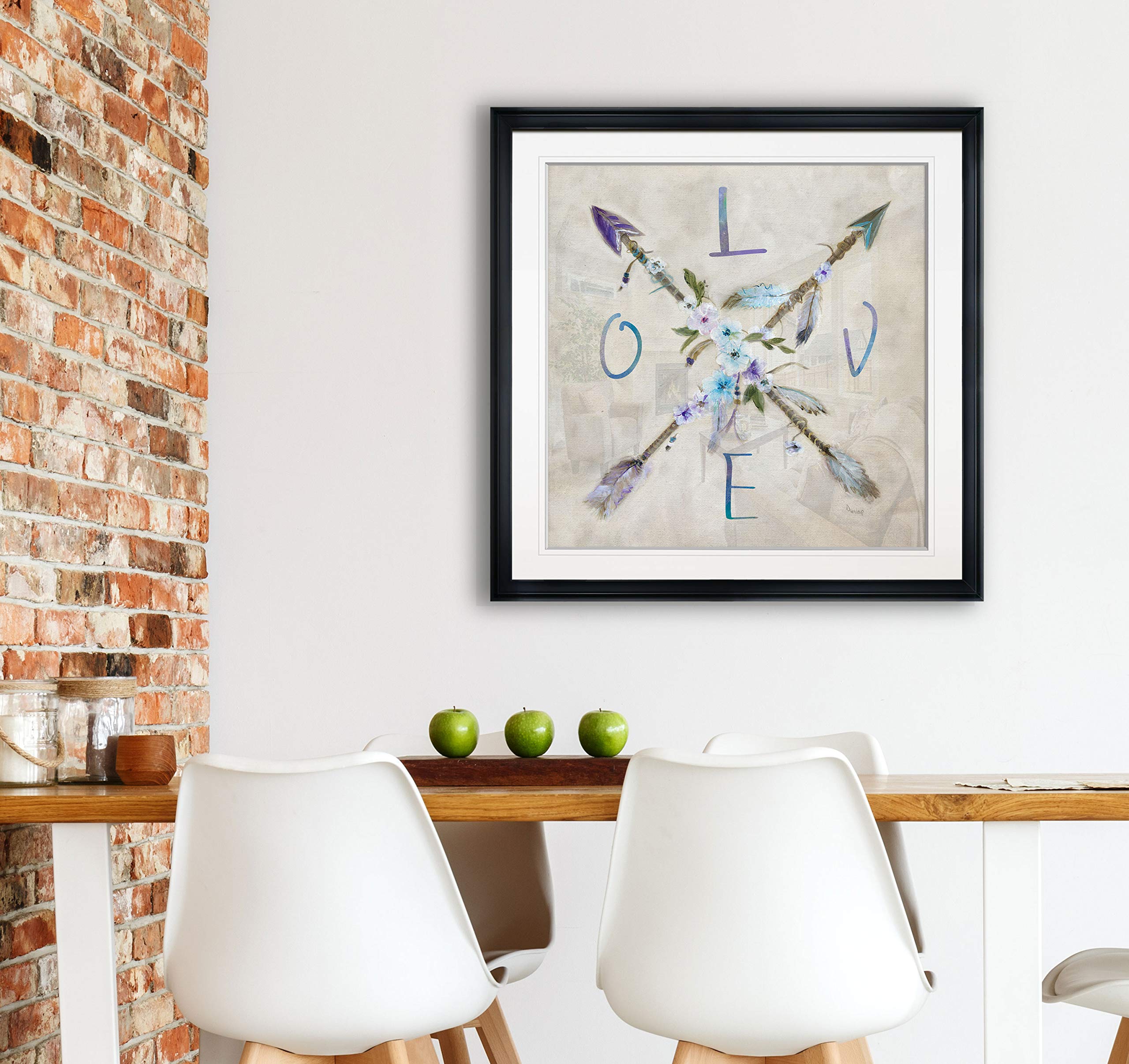 Boho Arrow Love Inspirational Art Quotes Wall Decor - Giclee Canvas Prints with Feather & Flower Motifs, Framed Painting for Living Room, Bedroom & Office Decor