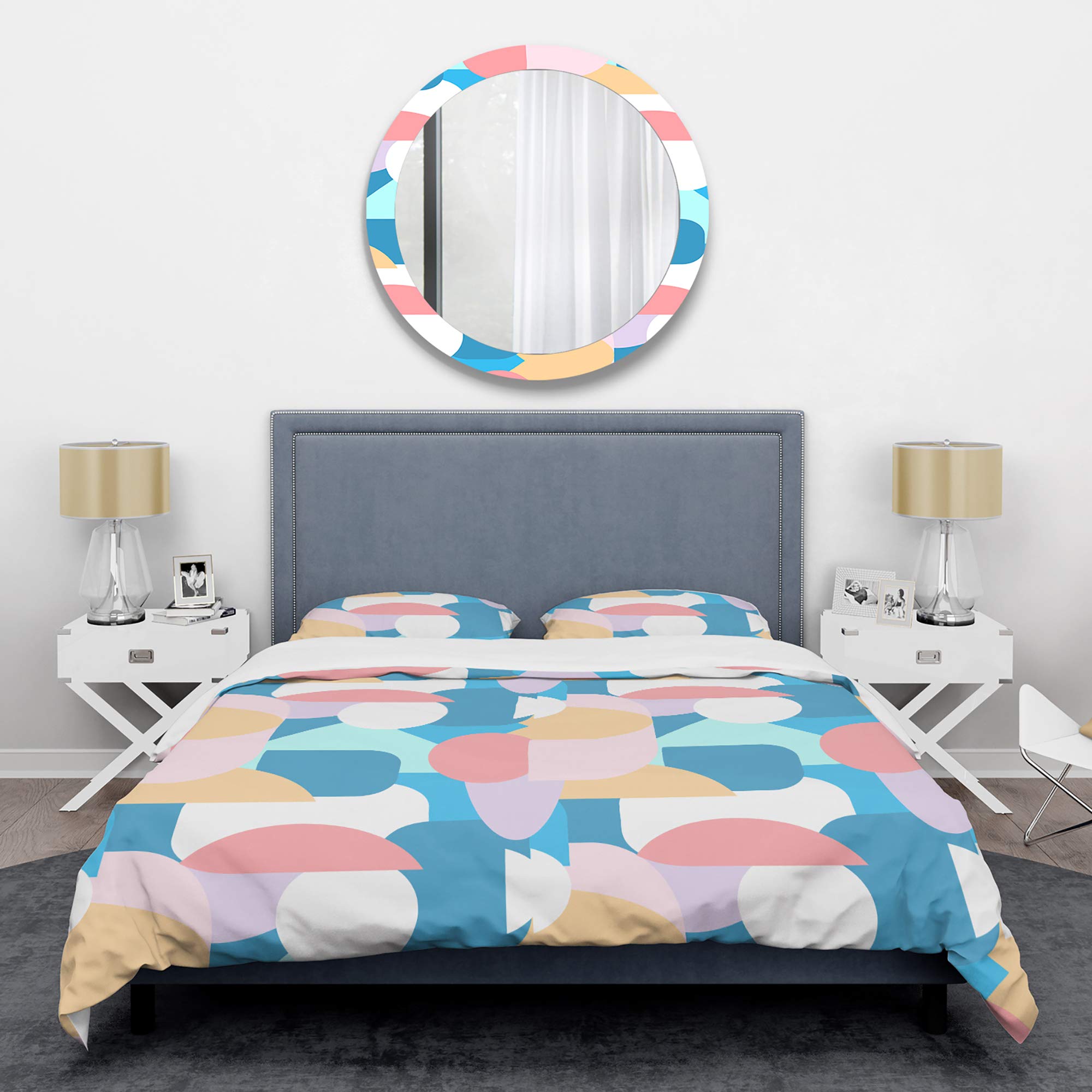 Retro Geometric Abstract Mid-Century Modern Duvet Cover Set - Twin Size Blue Bedding (3-Piece) | All-Season Comfort for Guest Rooms, Dorms & Vintage Home Decor