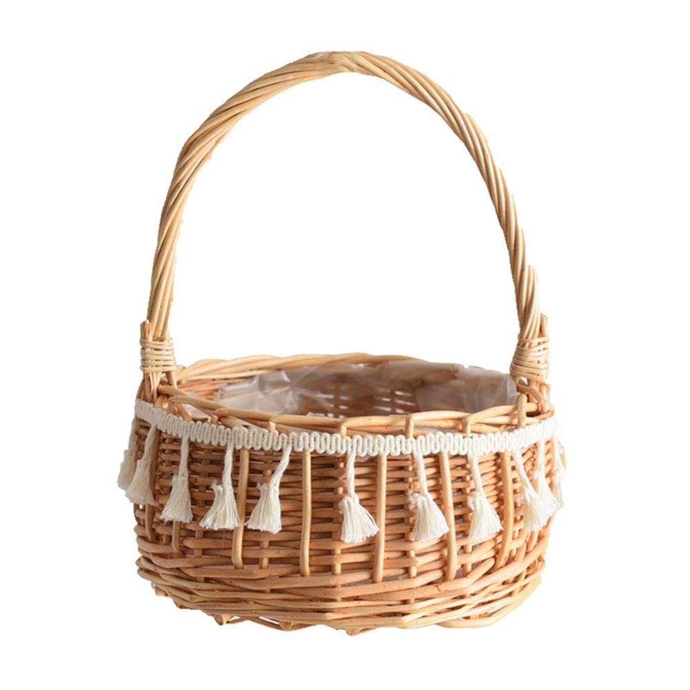 Cherrysong Woven Plant Basket with Tassels - Decorative Indoor Flower Pot for Home Decor, Boho Style Planter for Living Room, Bedroom, or Office