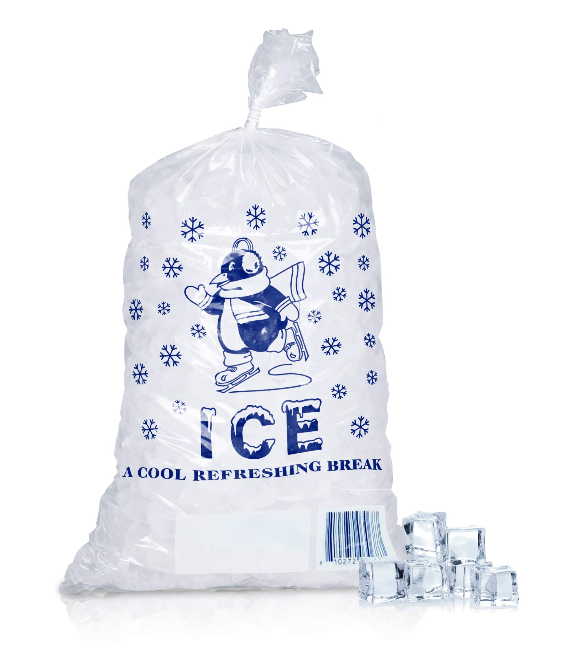 APQ 1000 Pack 11x20 Ice Bags with Twist Ties - 8 lbs Capacity, Food Grade Safe Plastic, Cool Penguin Design - Perfect for Party Drinks, Camping Coolers & Commercial Ice Storage