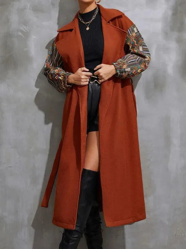 Women's Wool Lapel Coat - Loose Fit Long Trench Coat for Fall & Winter - Elegant Outerwear for Office, Dating & Casual Wear