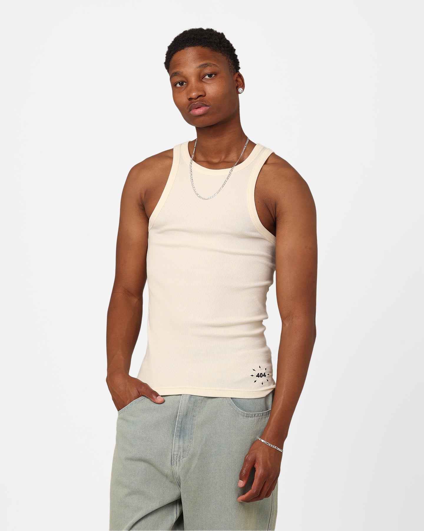 404 Ribbed Singlet Off White - Women's Slim Fit Tank Top for Yoga, Gym & Casual Wear
