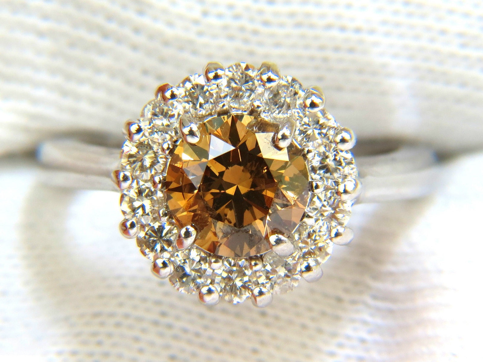 2.01CT Natural Fancy Orange Brown Diamond Cluster Halo Ring - G/VS Full Cuts - Elegant Engagement, Wedding & Anniversary Jewelry Gift