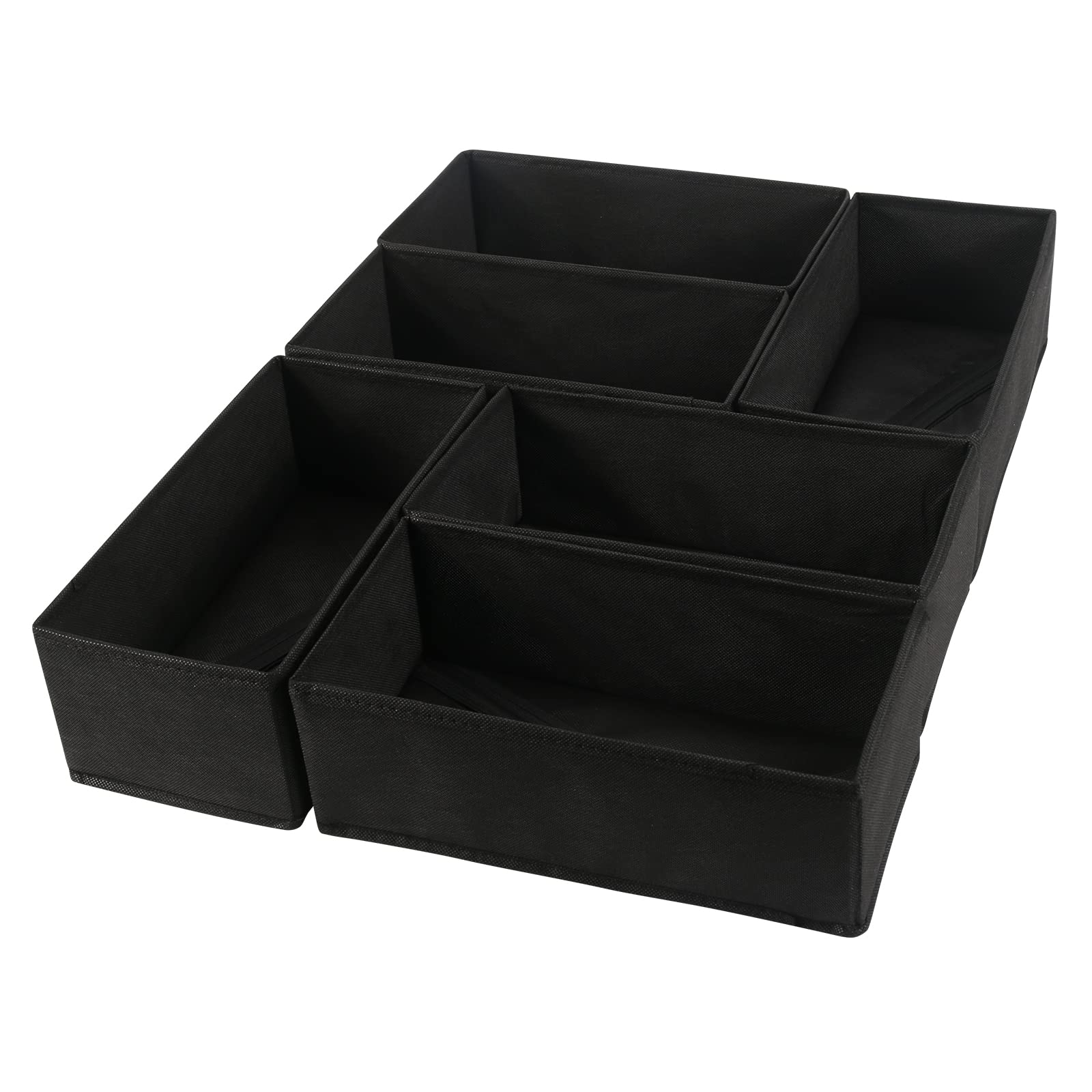 6-Pack Woven Fabric Dresser Drawer Organizers for Clothing & Baby Clothes - Black Storage Bins for Bedroom, Nursery & Closet Organization | Perfect for Socks, Underwear, Onesies & Accessories