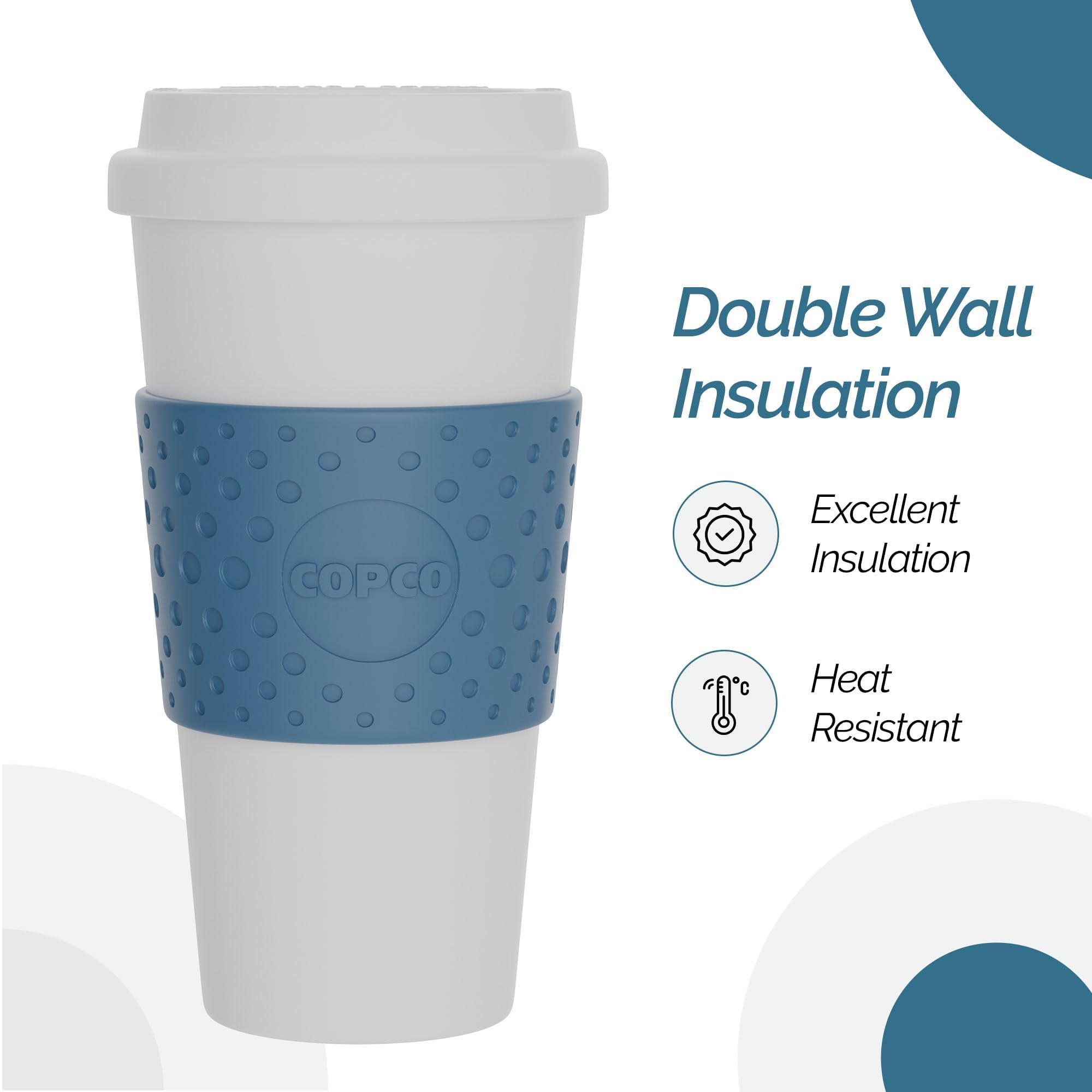 Copco Acadia 16 oz Insulated Travel Mug - BPA-Free Double-Walled Plastic Coffee Tumbler with Leak-Proof Lid - Keeps Hot & Cold Drinks Temperature - Perfect for Commuting, Office, Hiking & Outdoor Activities (Blue)