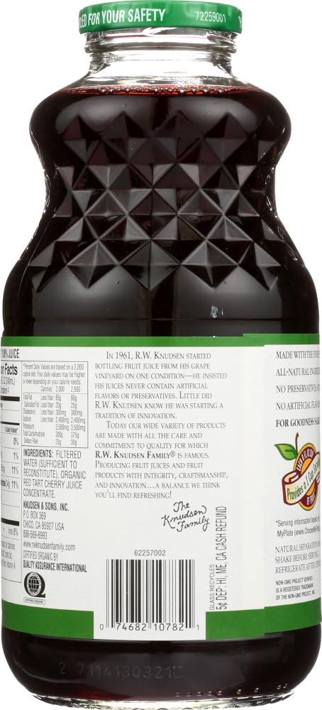 Organic Tart Cherry Juice by Knudsen - 32 fl.oz (Pack of 2) | 100% Pure, No Sugar Added | Perfect for Smoothies, Cocktails & Post-Workout Recovery