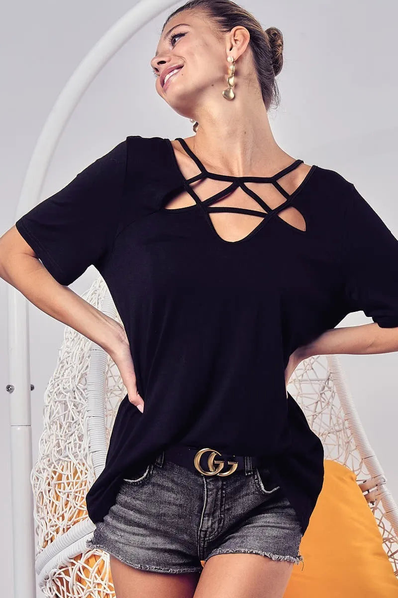 BiBi Women's Silky Knit Top with Elegant Front Details - Perfect for Casual Outings, Office Wear & Date Nights