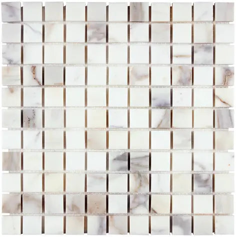 Premium Calacatta Gold Marble 1x1 Mosaic Tile - Elegant Kitchen Backsplash & Bathroom Wall Decor for Luxury Home Renovation